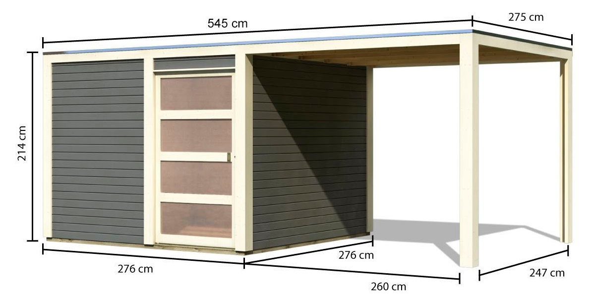 Karibu Gartenhaus »Quellsee 2«, (Set), mit Anbaudach, naturbelassen oder terragrau