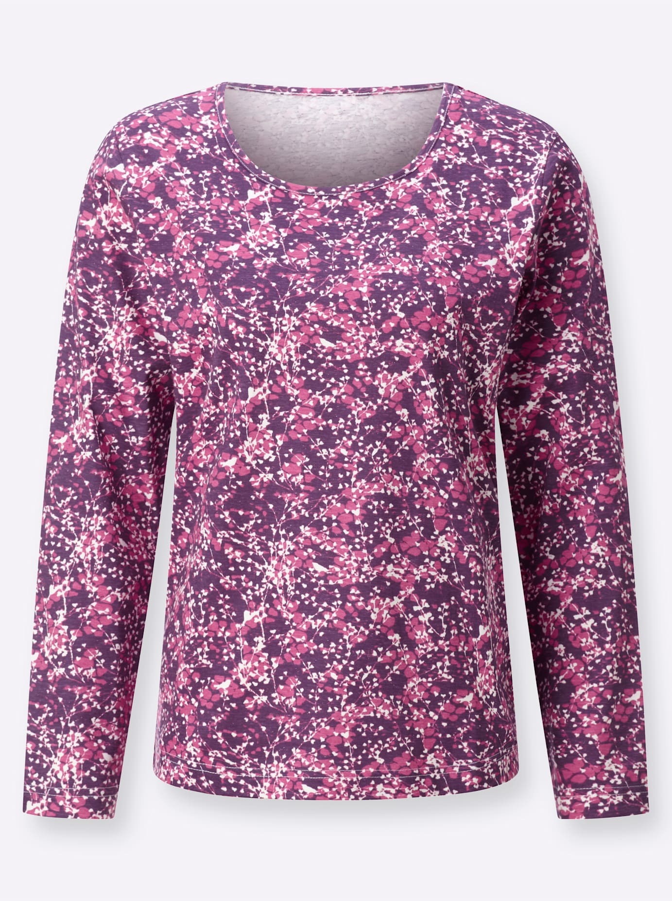 Langarmshirt CLASSIC BASICS "Langarm-Shirt", Damen, Gr. 38, bunt (traube, erika, bedruckt), 100% Baumwolle, gemustert, mehrfarbig, Rundhals, Shirts Langarmshirt 3