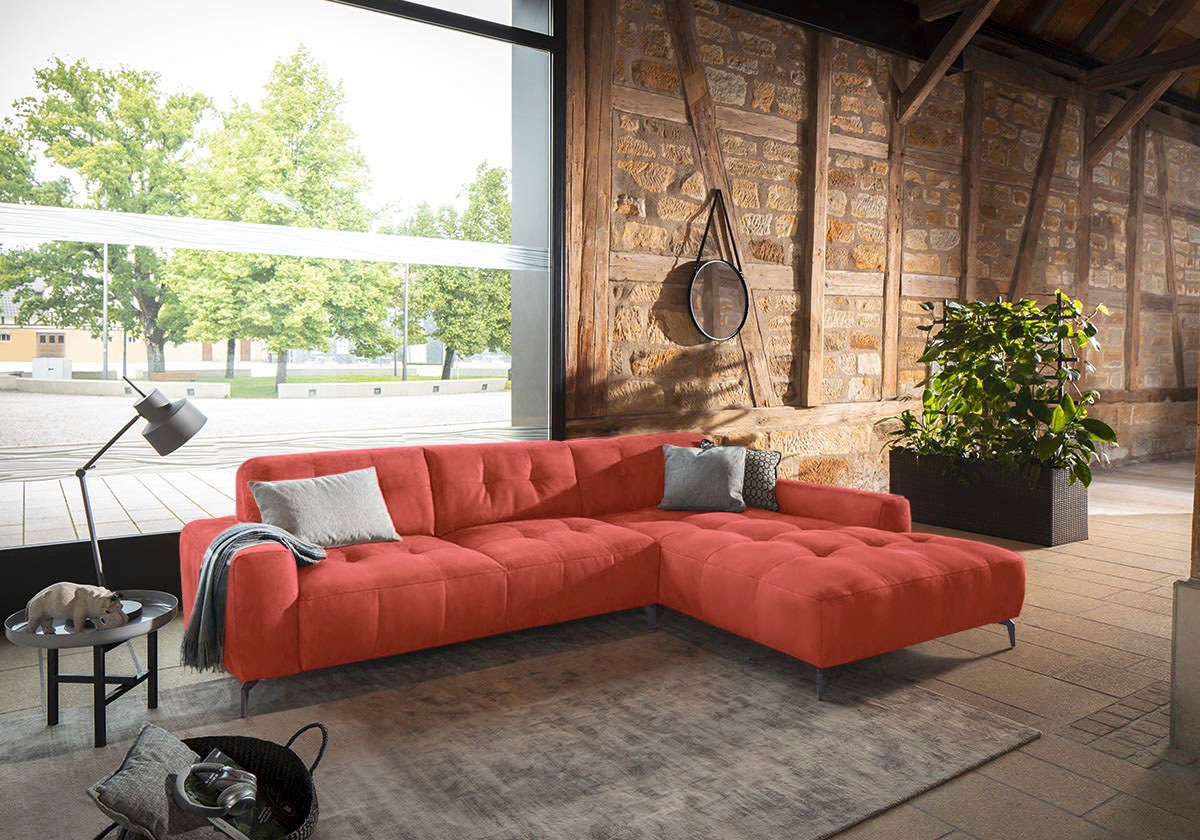 W.SCHILLIG Ecksofa »wilson«, mit Absteppungen, Füße Schwarz pulverbeschichtet, Breite 312 cm