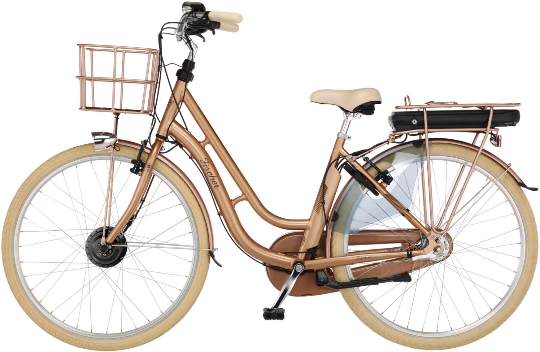 FISCHER Fahrrad E-Bike »CITA RETRO 2.2 522«, 7 Gang, Shimano, Nexus, Frontmotor 250 W, (mit Fahrradschloss), Pedelec, Elektrofahrrad für Damen u. Herren