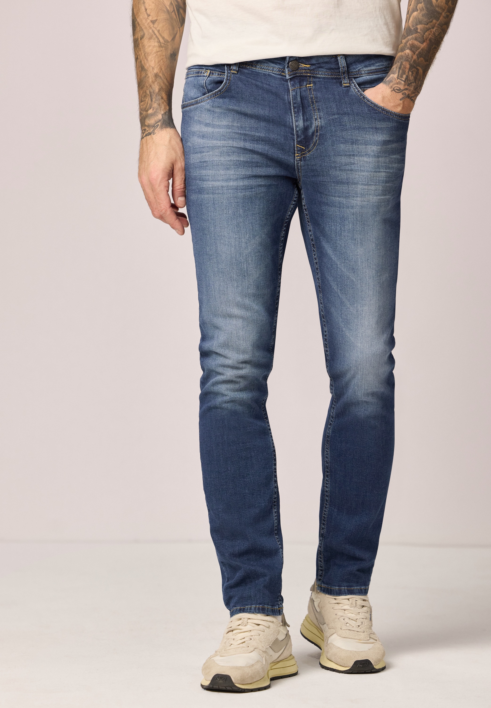 Regular-fit-Jeans STREET ONE MEN, Herren, Gr. 33, Länge 34, mid blau wash, Jeans, 97% Baumwolle, 3% Elasthan, unifarben, lang, Jeans, aus Baumwolle mit Stretchanteil 2