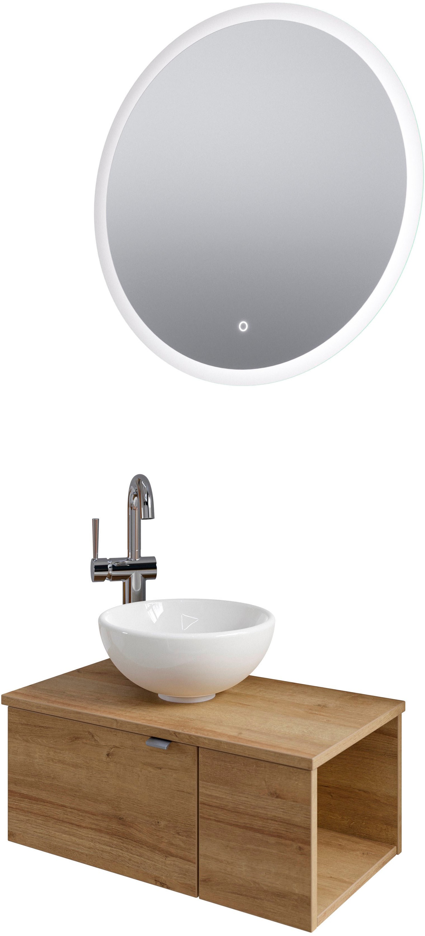 Saphir Badmöbel-Set »Serie 6915«, (4 St.), Gäste-Bad, 70 cm breit, mit LED-Spiegel, offenem Fach und 2 Türen