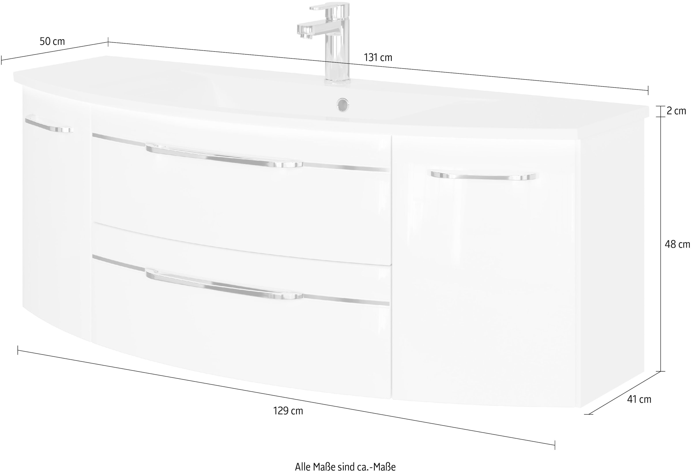 Saphir Waschtisch »Serie 7045 Mineralmarmor-Waschtisch und Unterschrank, 131 cm breit«, Waschplatz mit 2 Schubladen, 2 Türen, Badmöbel Set mit Waschtisch