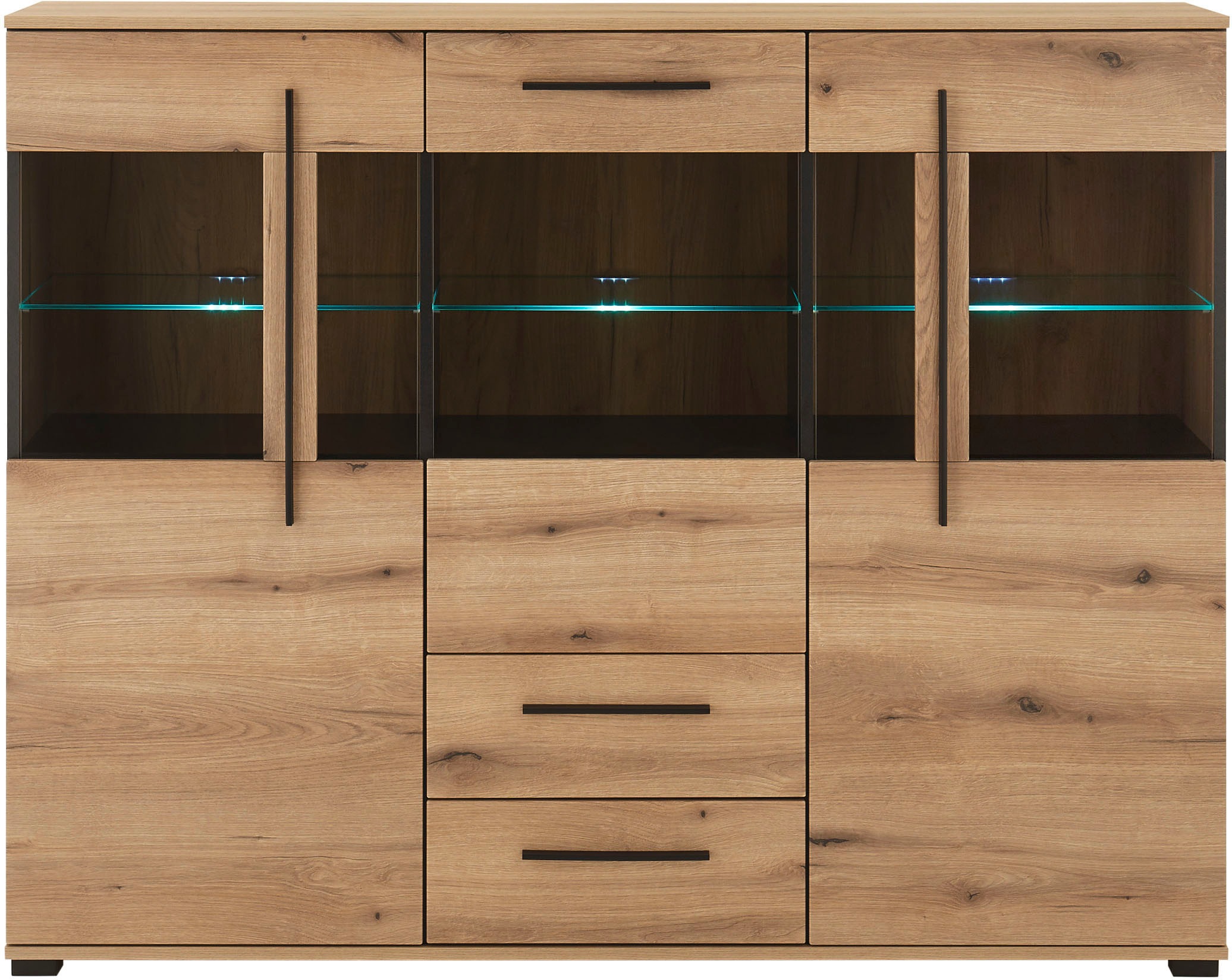 INOSIGN Highboard »Cantara, moderner Schrank, Vitrine in Eiche Dekor oder weiß«, schwarze Stangengriffe, ausreichend Stauraum, vielseitig einsetzbar