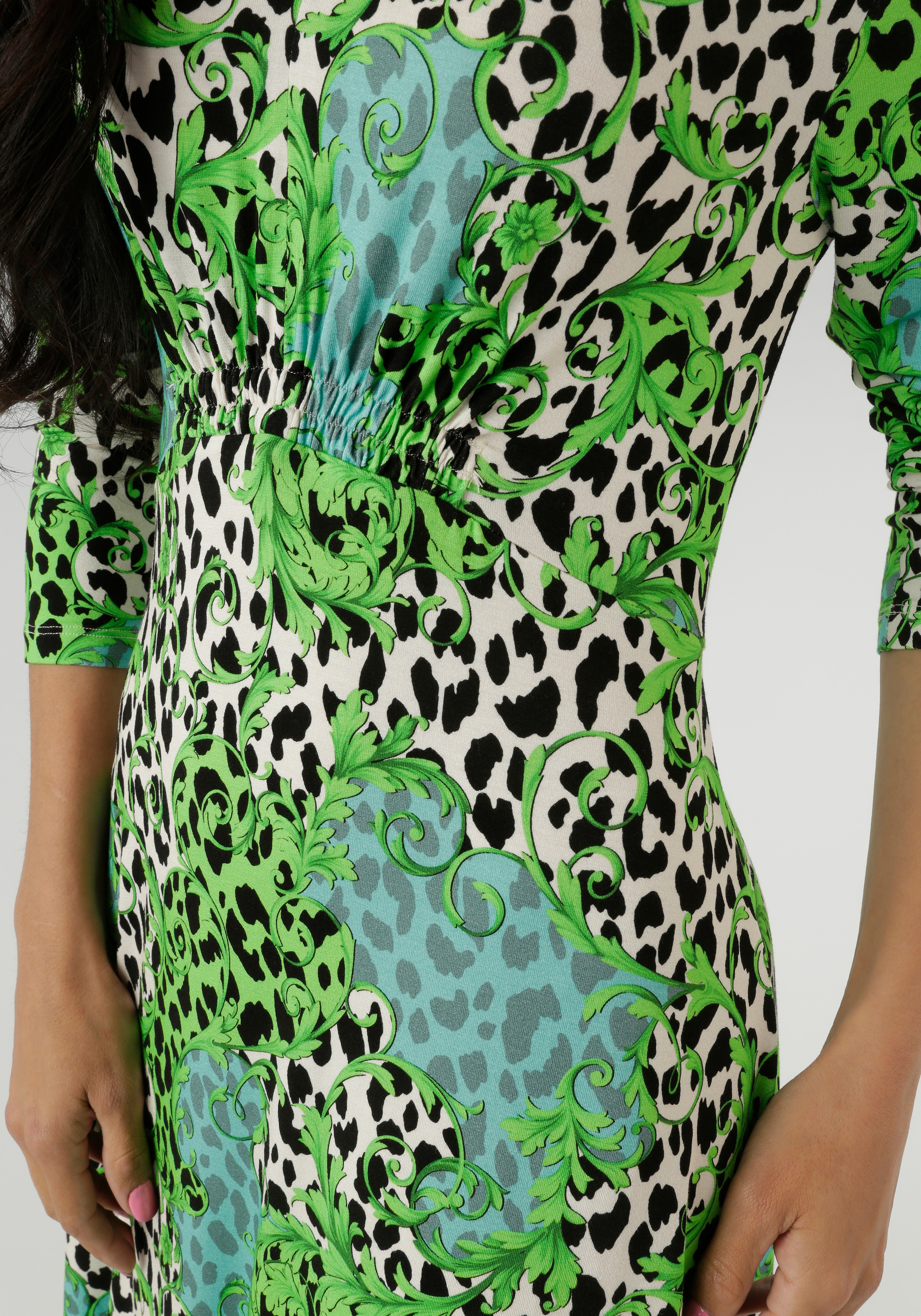 Aniston SELECTED Midikleid, mit Smok-Details und fantasievollem Leo-Print - NEUE KOLLEKTION