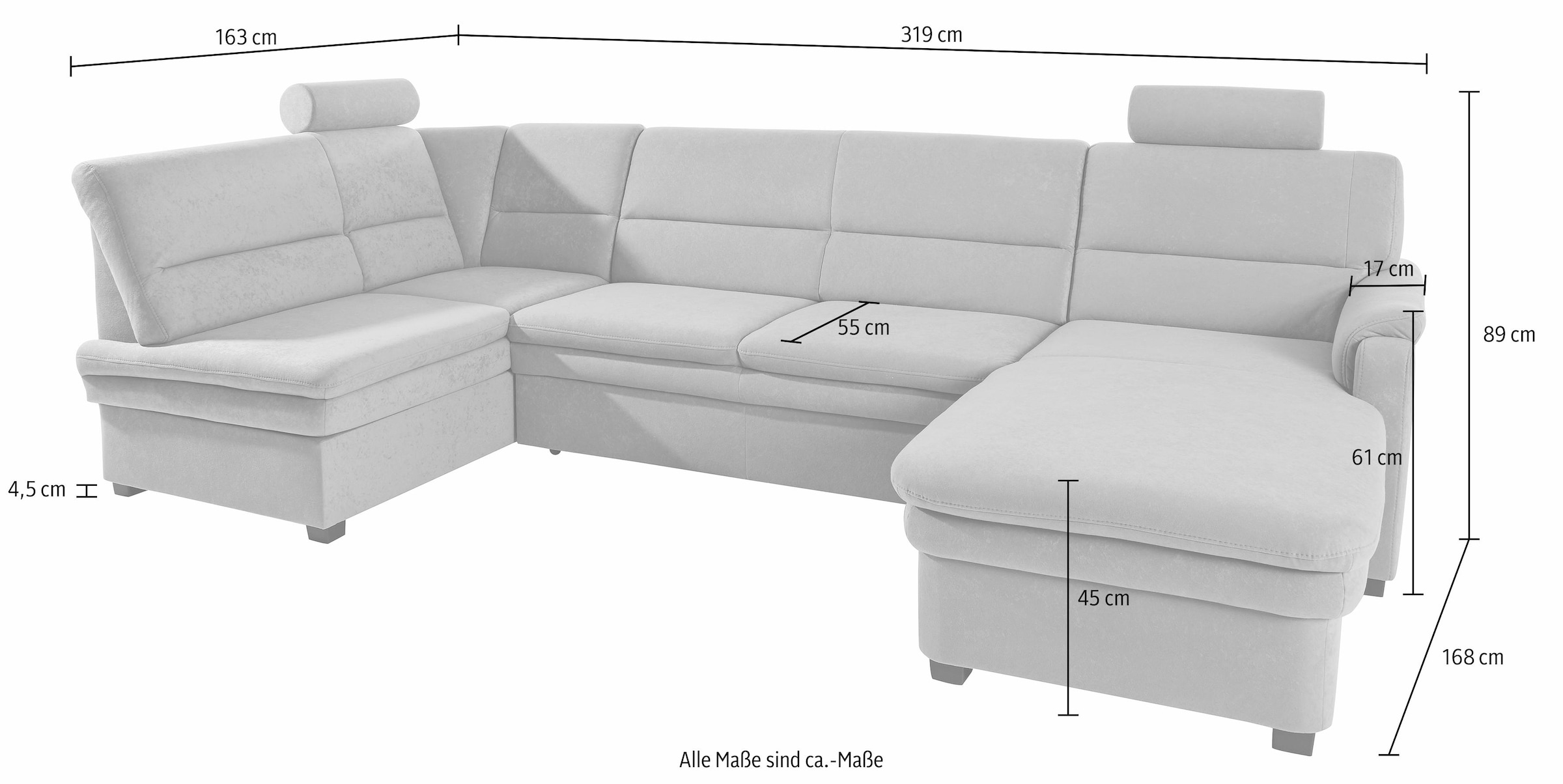 sit&more Wohnlandschaft »Pisa U-Form«, mit Federkern, wahlweise mit Bettfunktion