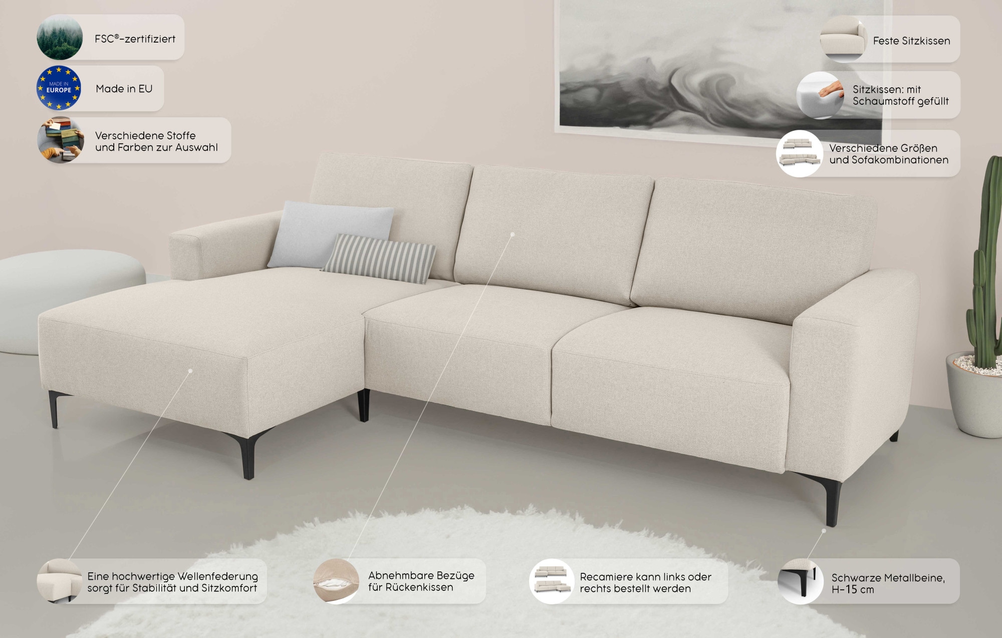 Home affaire Ecksofa »Tournon«, L-Form, Breite 262 cm, Webstoff, Chenille