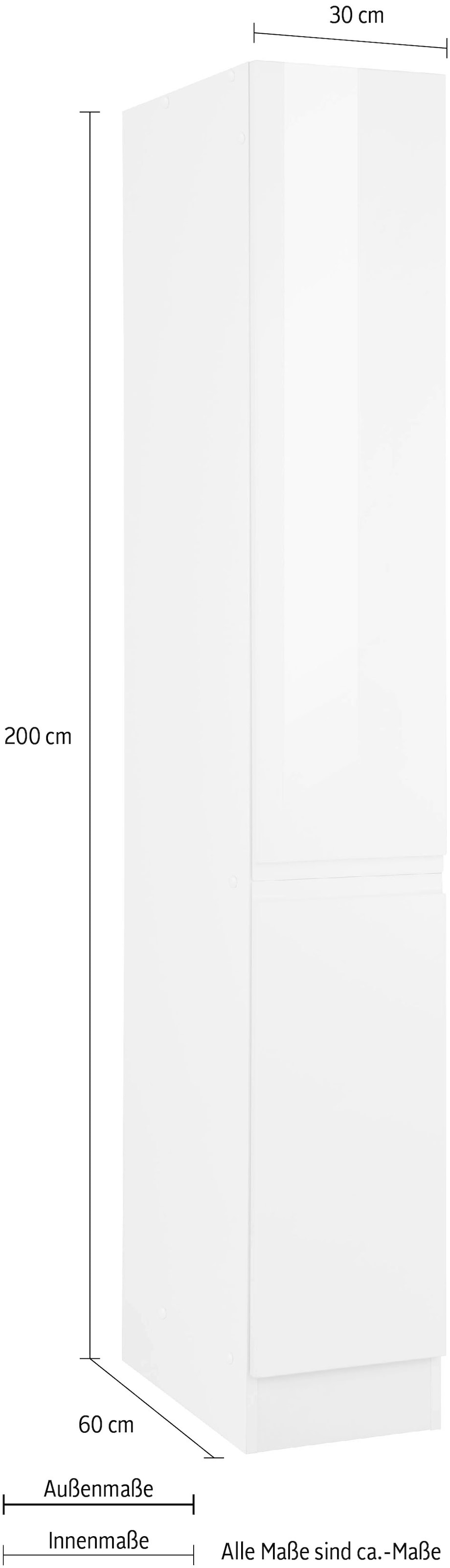 KOCHSTATION Apothekerschrank »KS-Virginia«, 200 cm hoch 30 cm breit, 2 Auszüge mit 5 Ablagen, griffloses Design