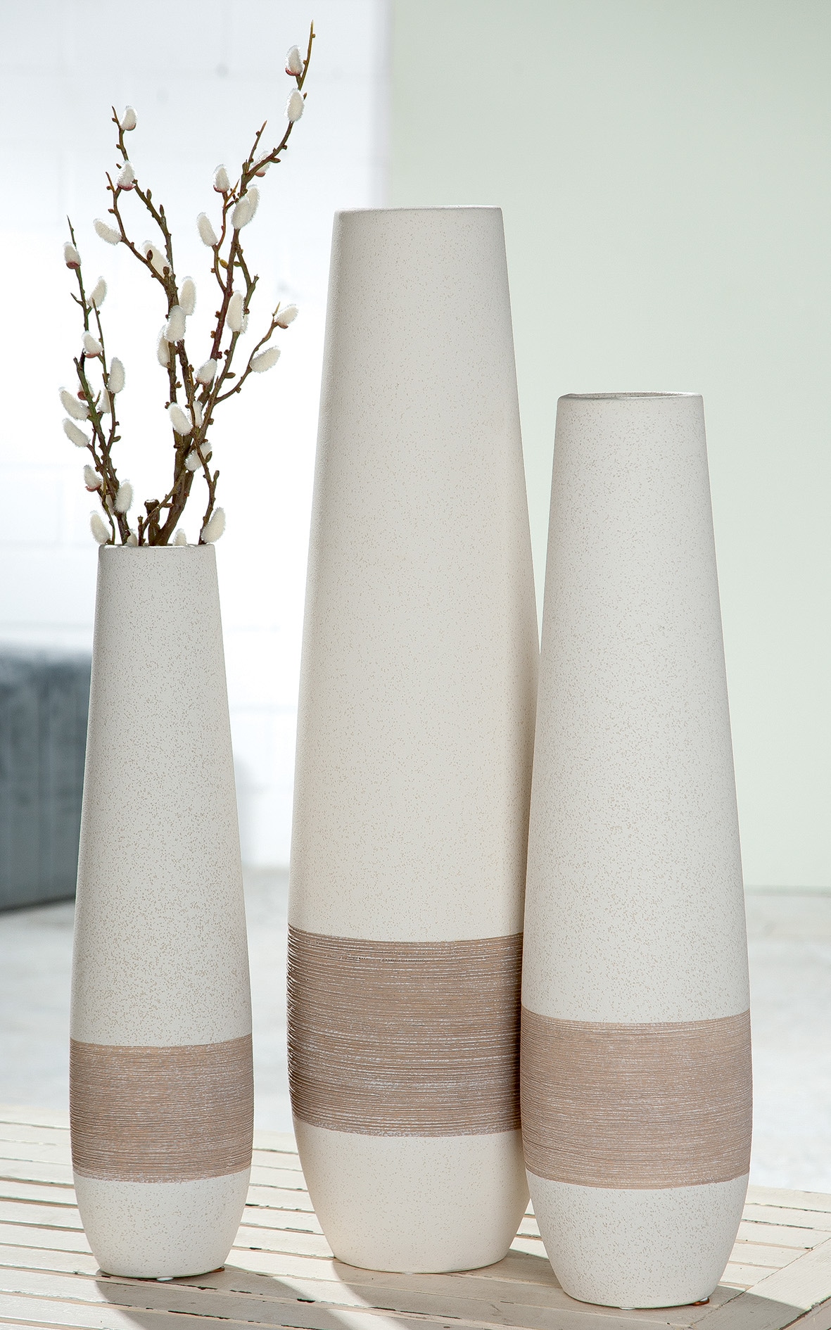 GILDE Bodenvase "Vase "Olbia"" Gesprenkelt-gestreiftes Design, braun-creme, Blumenvase