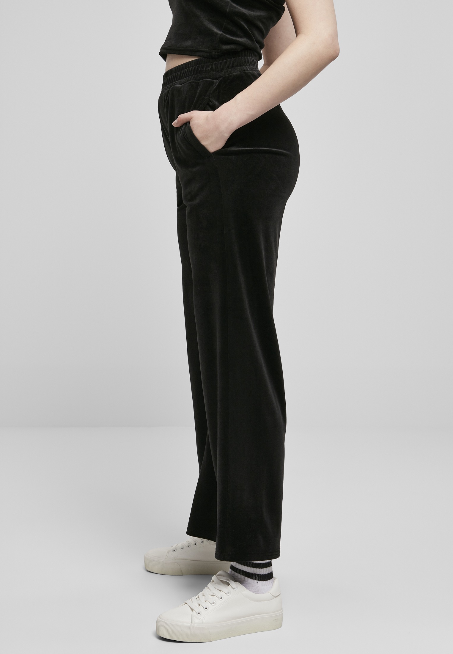 URBAN CLASSICS Stoffhose | (1 Straight BAUR für »Damen Velvet tlg.) Waist Sweatpants«, kaufen High Ladies