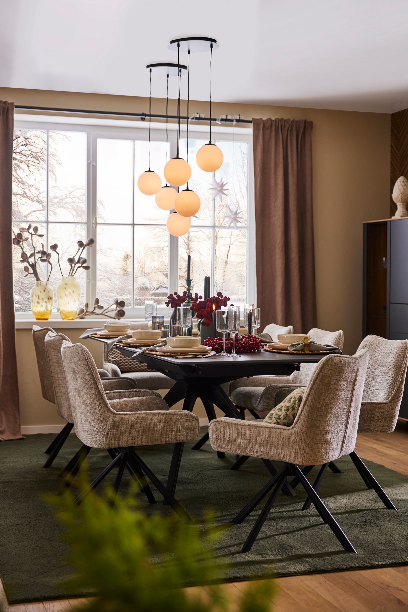 ACTONA GROUP Esszimmerstuhl »Eddie«, (Set), Esszimmerstuhl, Juto beige, 4 Stern Gestell,mit drehfunktion, 2 Stk