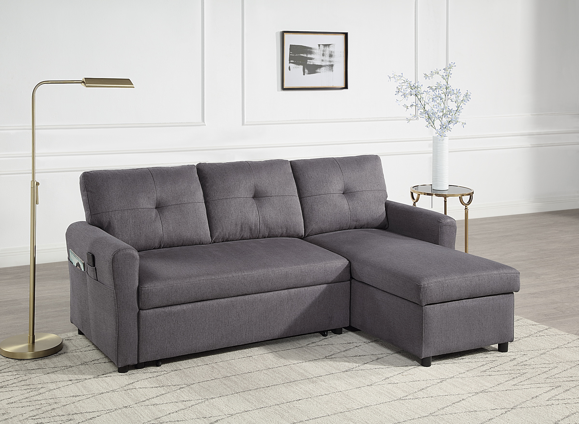 ATLANTIC home collection Schlafsofa "Gustavo L-Form, B: 199 cm, in Cord oder Struktur" mit Schlaffunktion, Bettkasten & seitlichen Taschen
