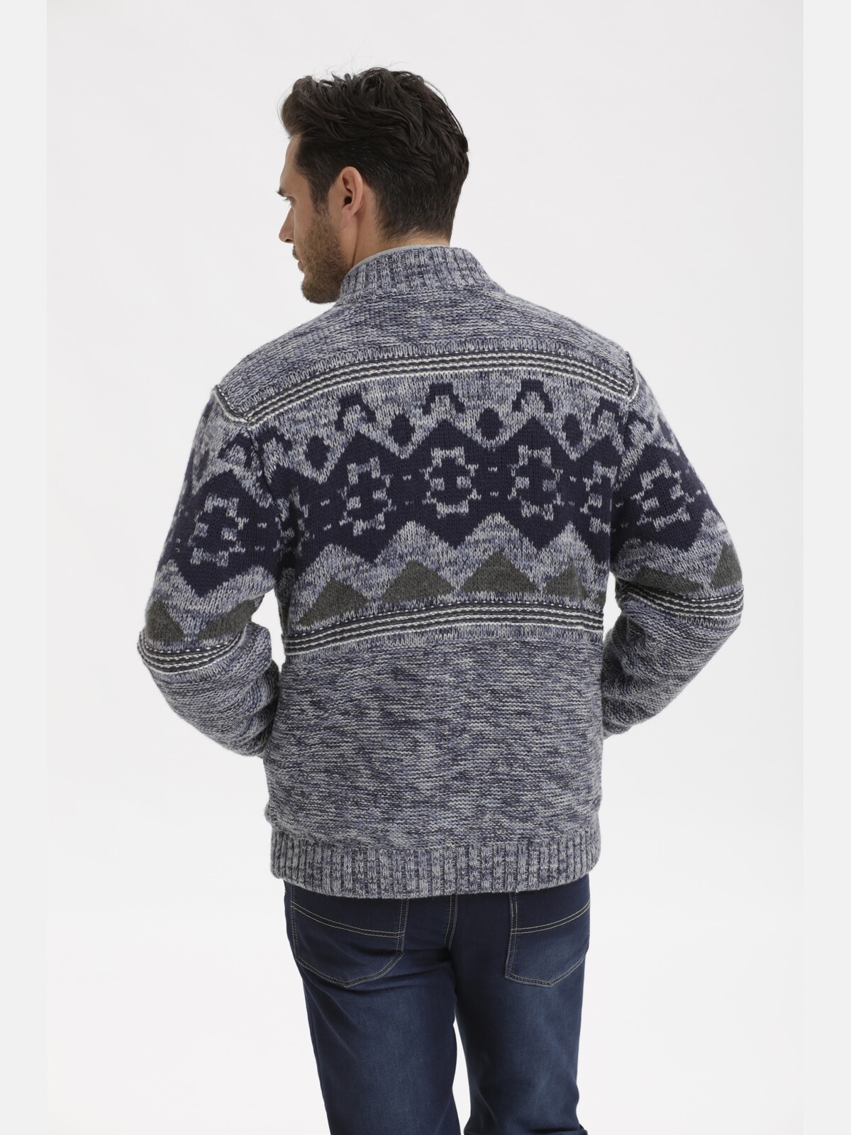 Strickjacke BABISTA "Outdoor Strickjacke TESSABELLA", Herren, Gr. M, bunt (blau gemustert), Obermaterial: 70% Polyacryl PAN. 30% Wolle mw., Strickjacken Strickjacke 3