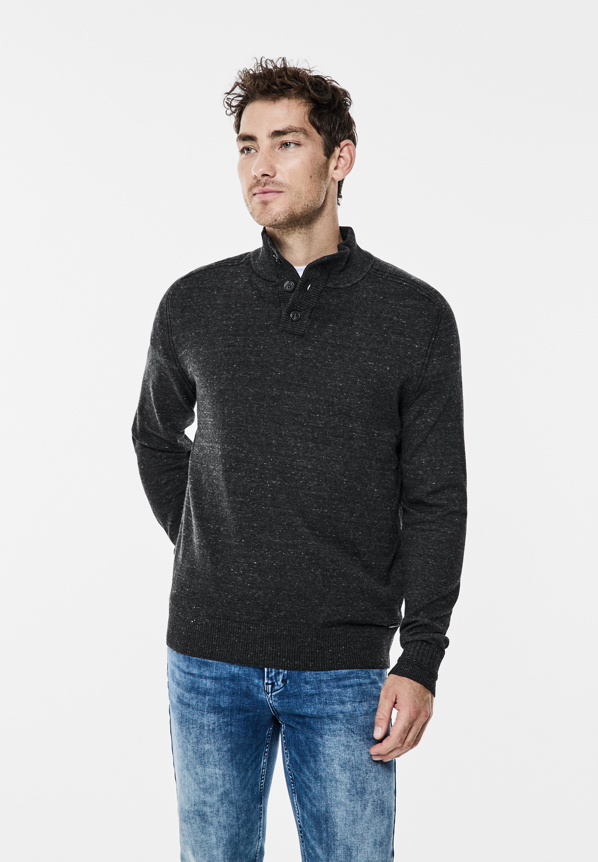STREET ONE MEN Stehkragenpullover, mit Knopfreihe