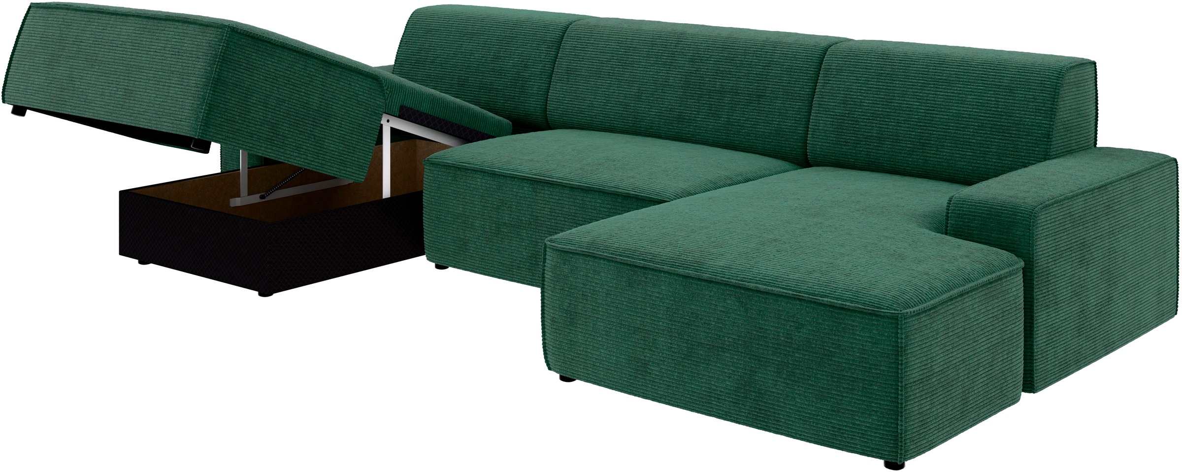 TRENDMANUFAKTUR Wohnlandschaft »Graz, wahlweise mit Sitzvorschub und Bettkasten, U-Form, Breite 329 cm«, in Cord-, haustierfreundlichem LEO Struktur- oder LUMOS-3D-Bezug
