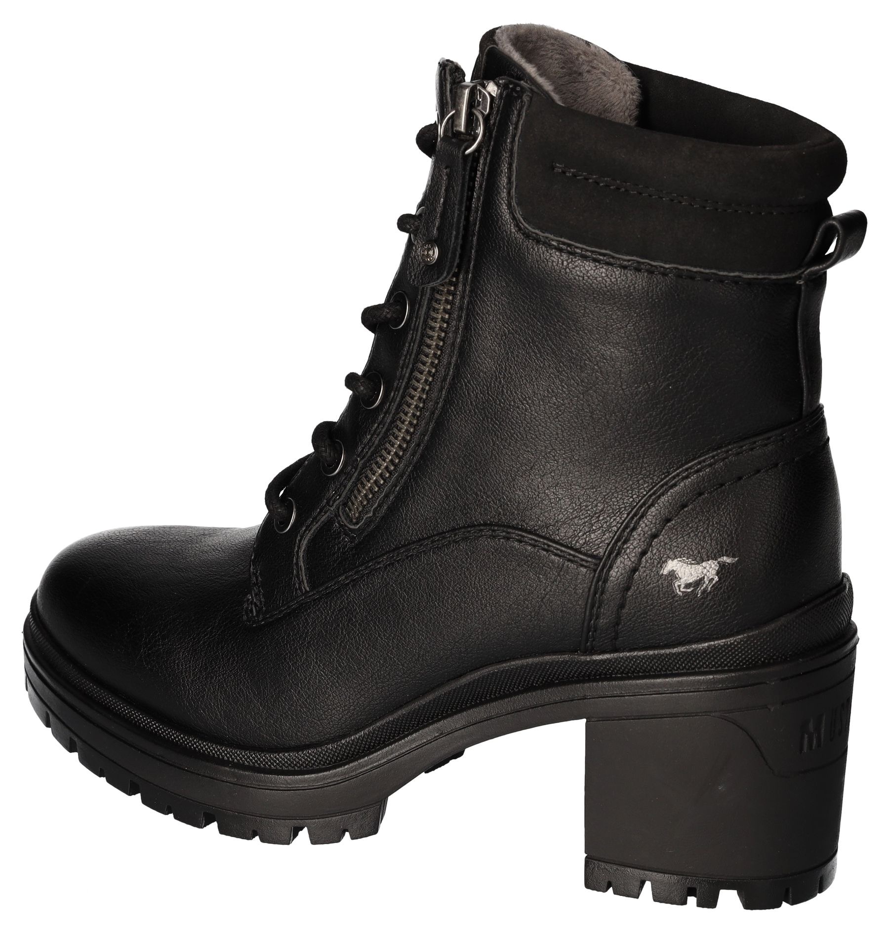 Mustang Shoes Stiefelette, Schnürboots, Blockabsatz, Trachtenstiefelette mit Reißverschluss