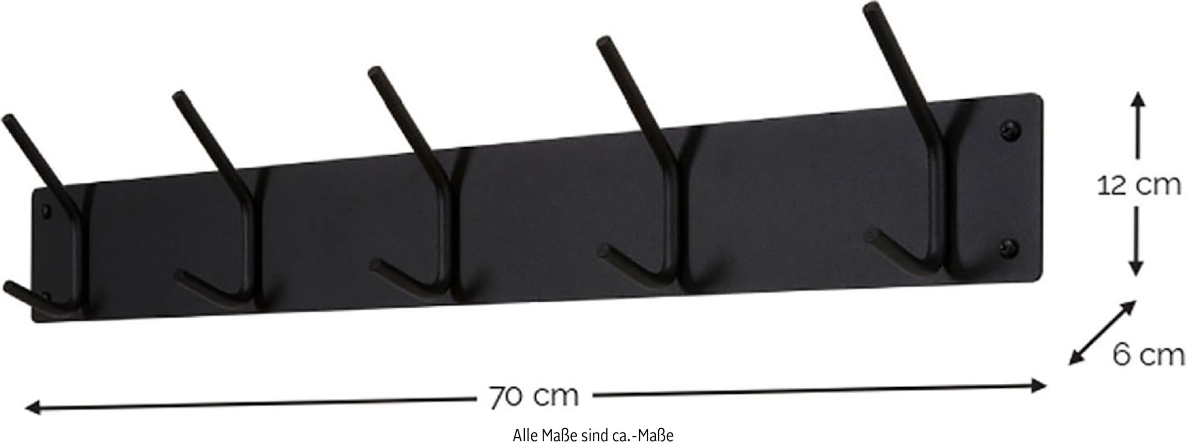 Spinder Design Garderobenhaken »FUSION 5«, (1 St.), Wandgarderobe aus Stahl mit 5 Haken und Hutablage aus Eichenholz