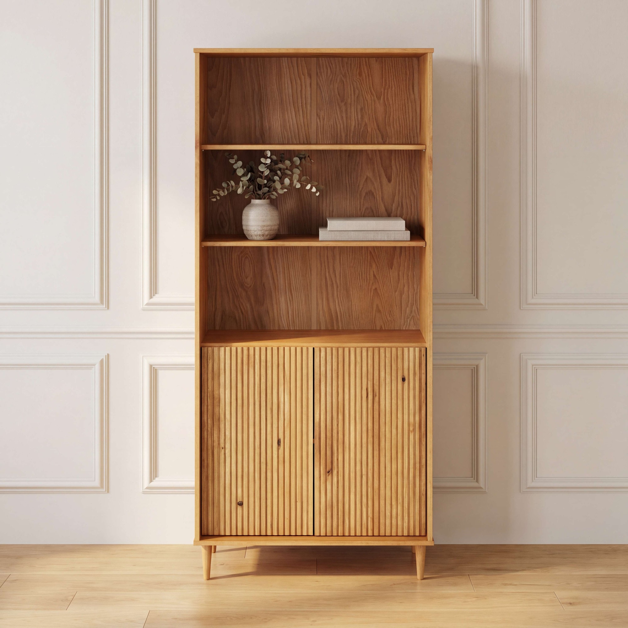 OTTO home Bücherregal "Malmedy Front mit gefrästen Rillen" Bücherschrank aus massivem Kiefernholz, Push-to-open, FSC, B: 80 cm