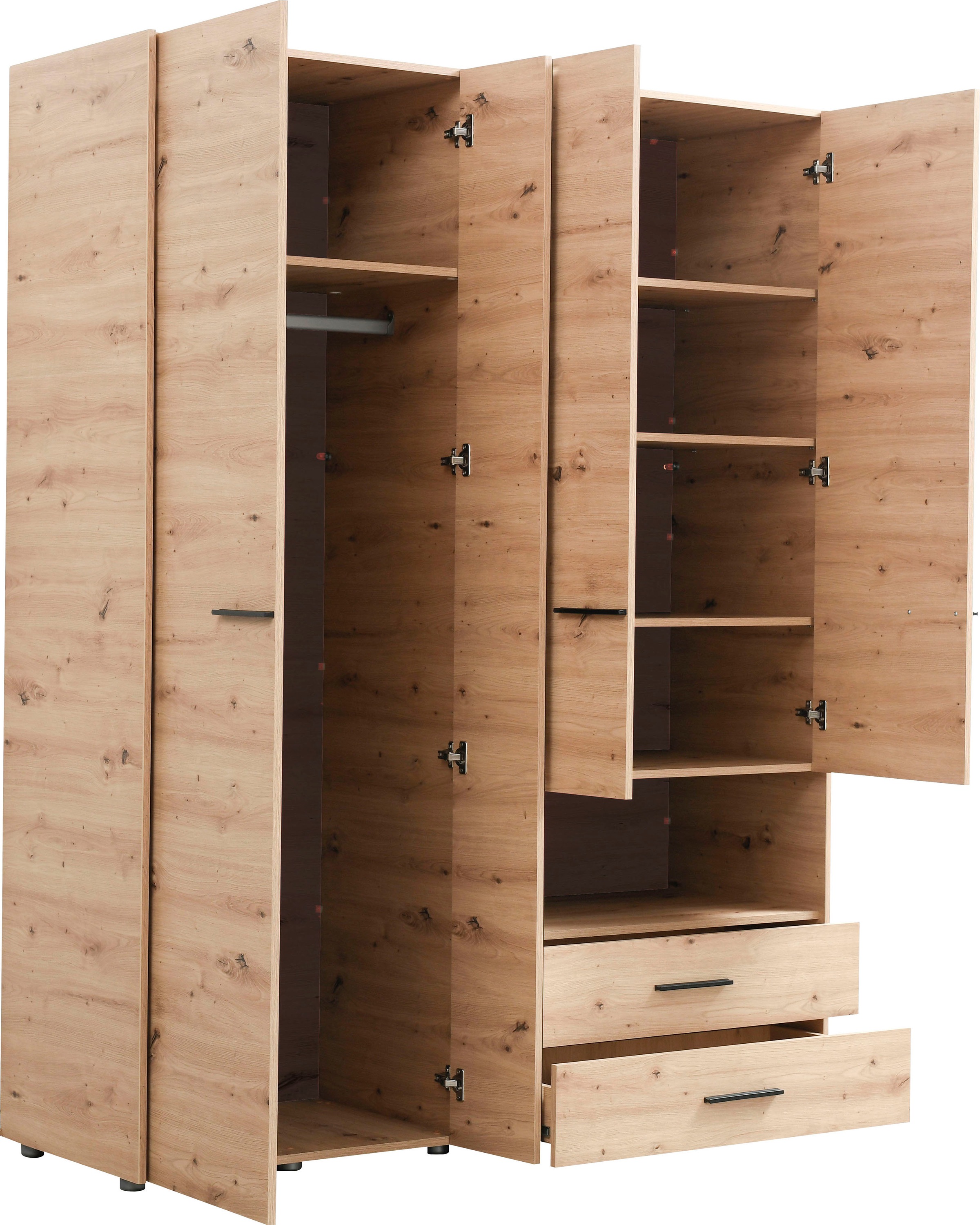 INOSIGN Kleiderschrank »Leon, FSC® -zertifiziertem Holzwerkstoff«, mit Spiegel, Innenausstattung und 2 Schubladen, 127,5x55x205,5cm