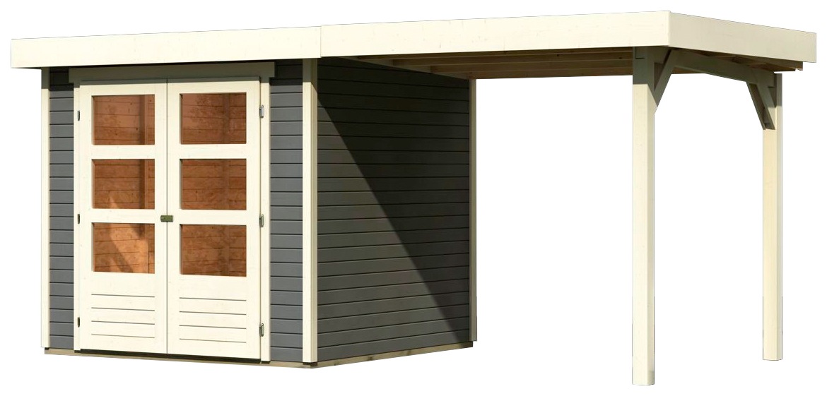 Karibu Gartenhaus "Arnis" mit Anbaudach 2,40 m Breite günstig online kaufen