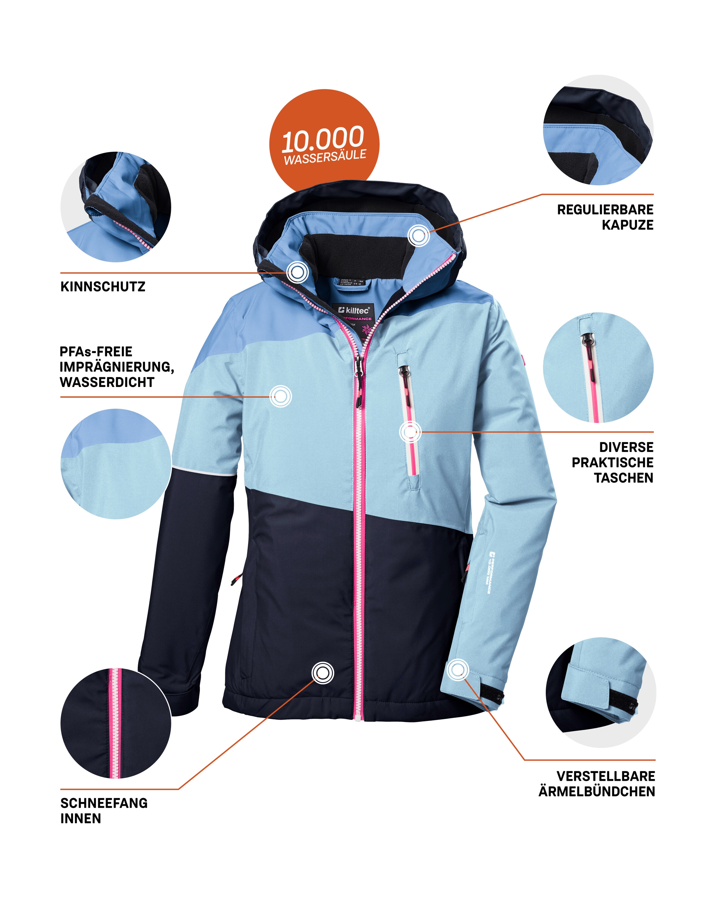 Killtec Skijacke »KSW 331 GRLS SKI JCKT«, Atmungsaktive, wasserdichte Jacke mit Fleece-Innenseite, Skipasstasche
