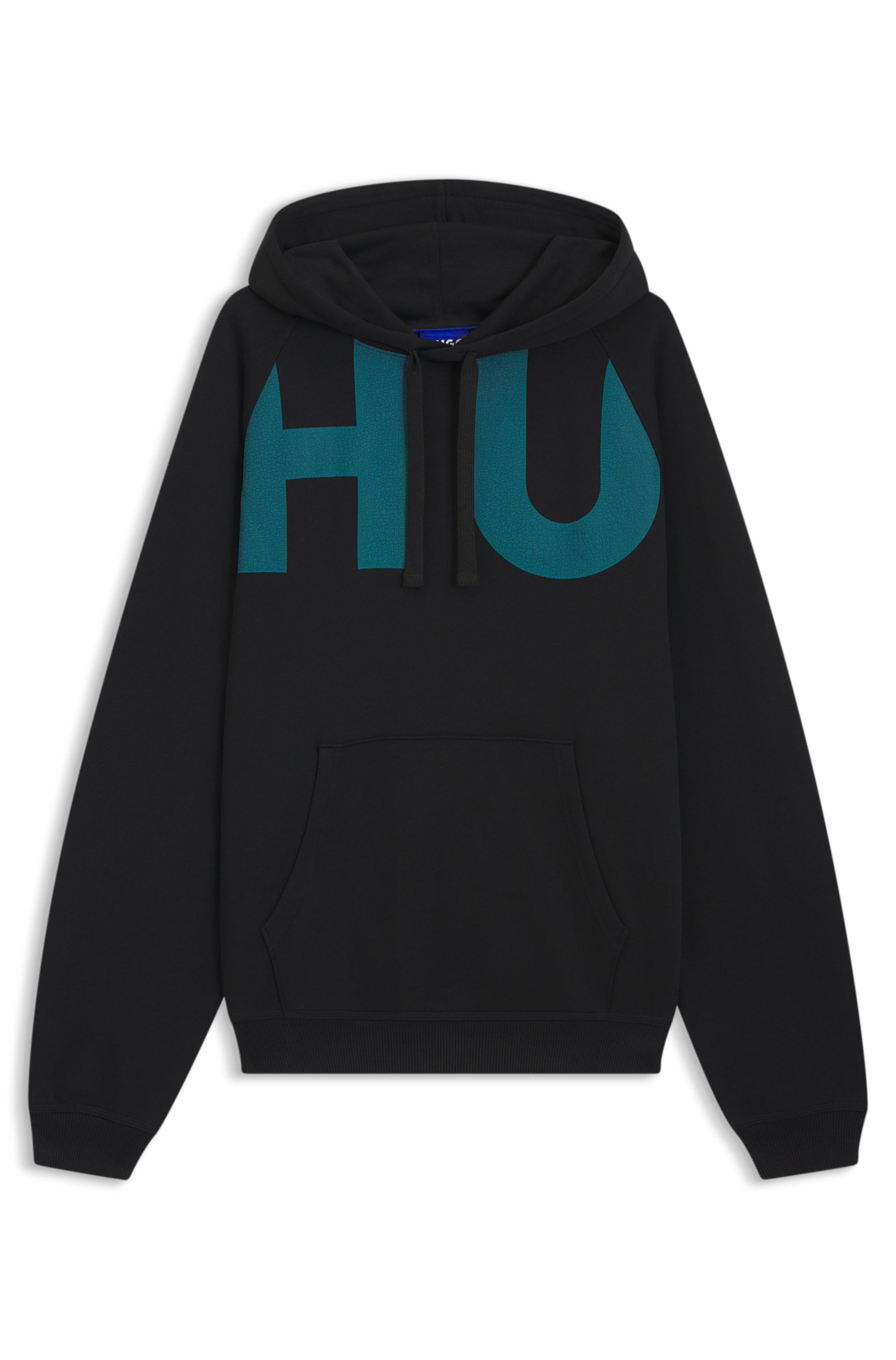 HUGO Blue Hoodie , Loose Fit, Druck vorne und hinten, Kapuze mit Kordelzug, Kängurutasche
