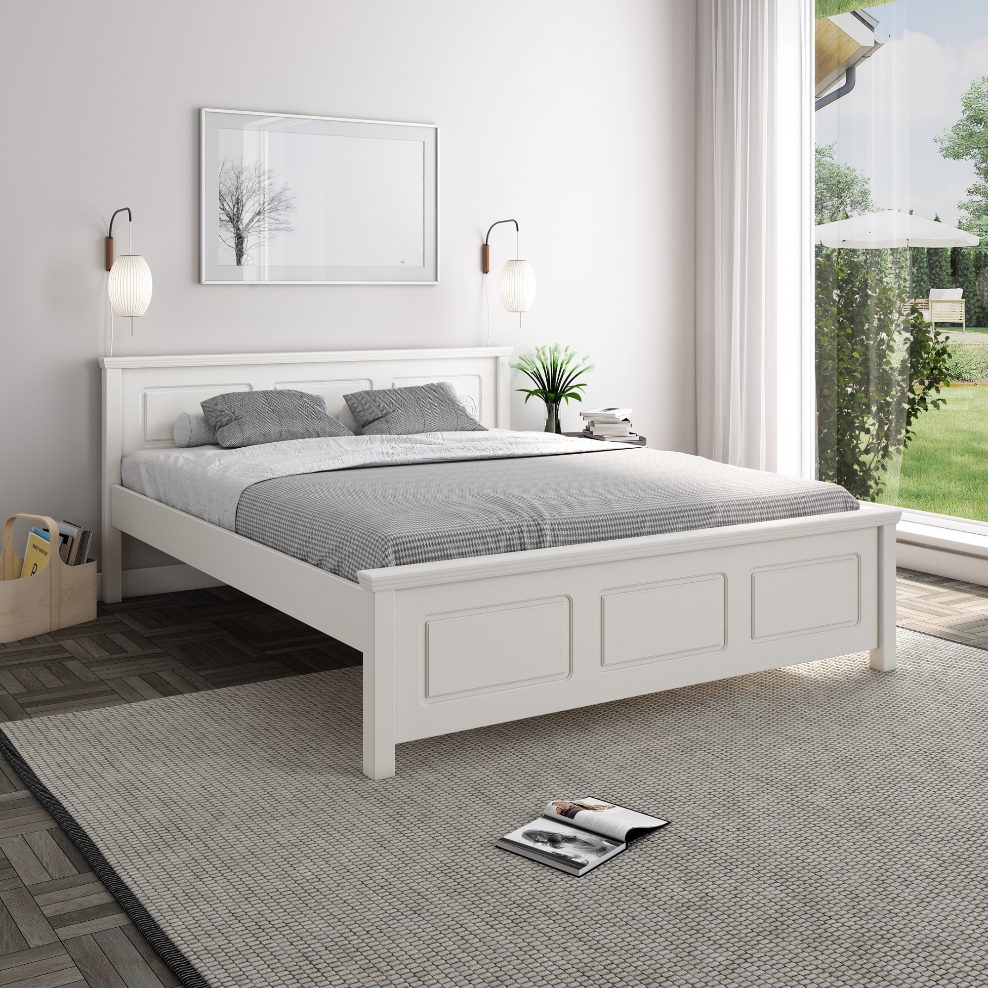 OTTO home Massivholzbett "ERIKK, Made in Europe, optional mit Schublade, Massivholz Kiefer" FSC zertifiziert, in mehreren Größen, Landhausstil mit Kassettenoptik