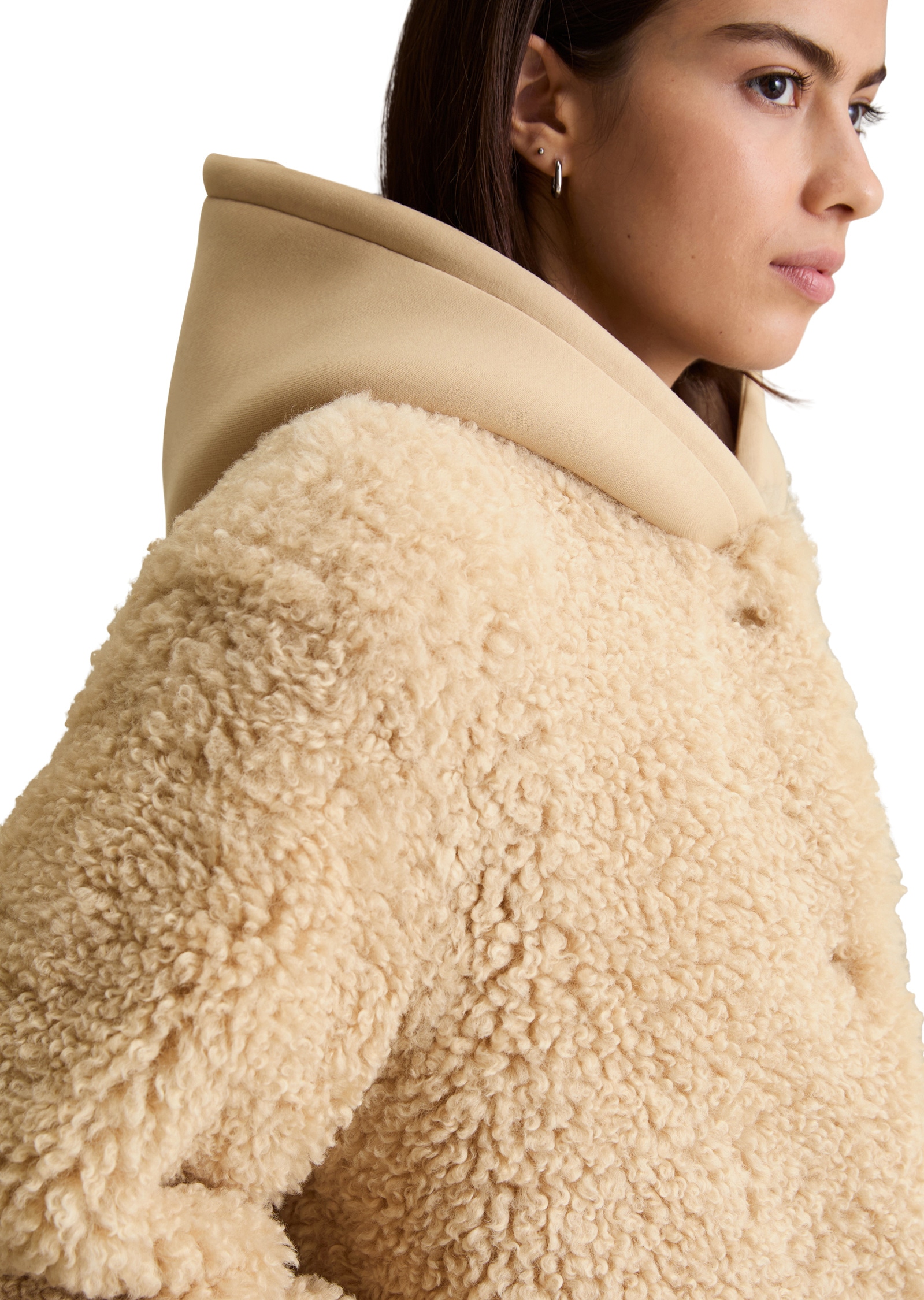 Marc O'Polo DENIM Fellimitatmantel »mit Scuba-Jersey-Kapuze«