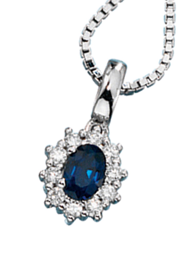 JOBO Kettenanhänger »Anhänger Weißgoldanhänger«  585 Weißgold mit Saphir und 10 Diamanten