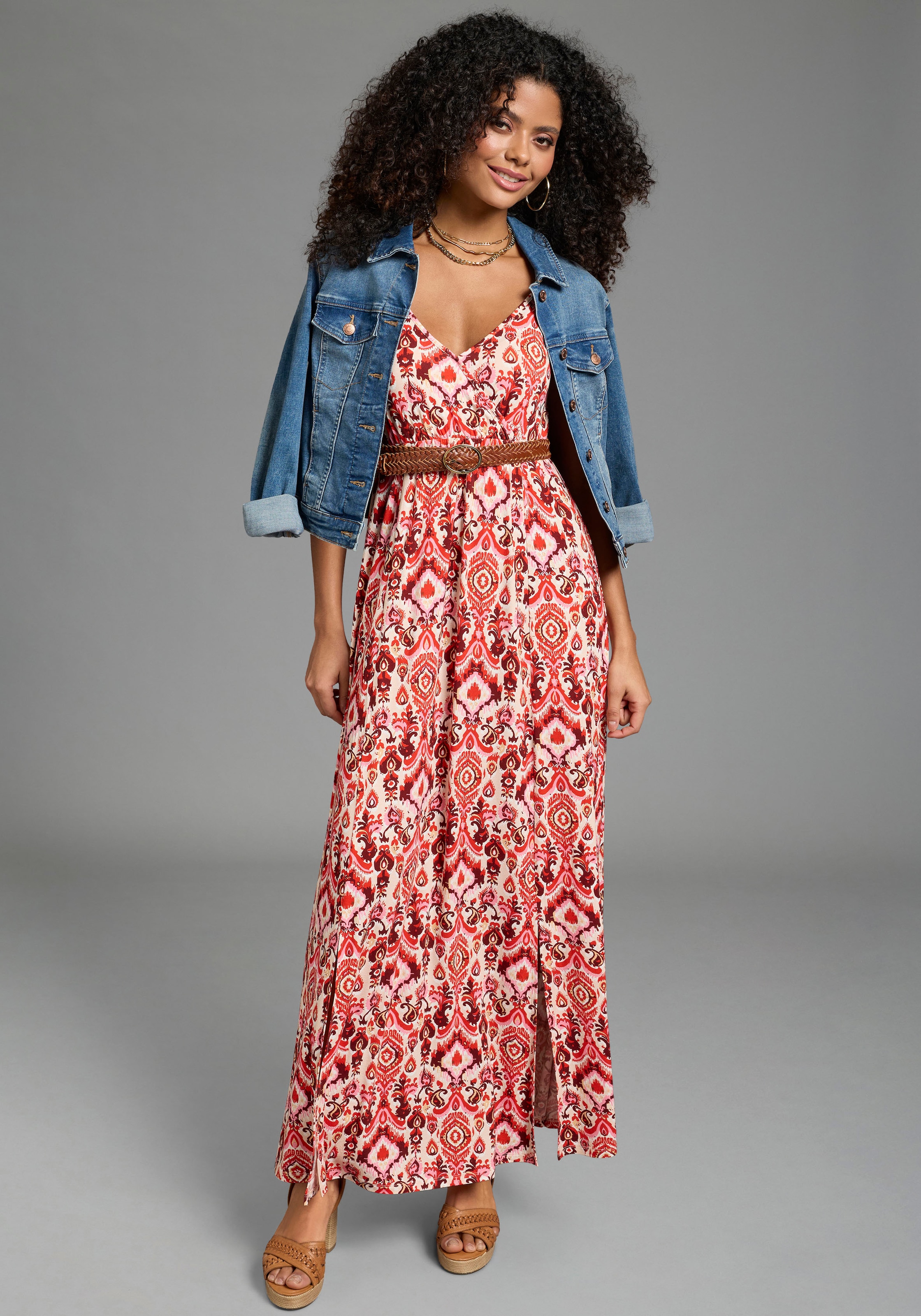 Laura Scott Sommerkleid mit Spaghetti-Trägern, aus Viskose und Elasthan, gemustert