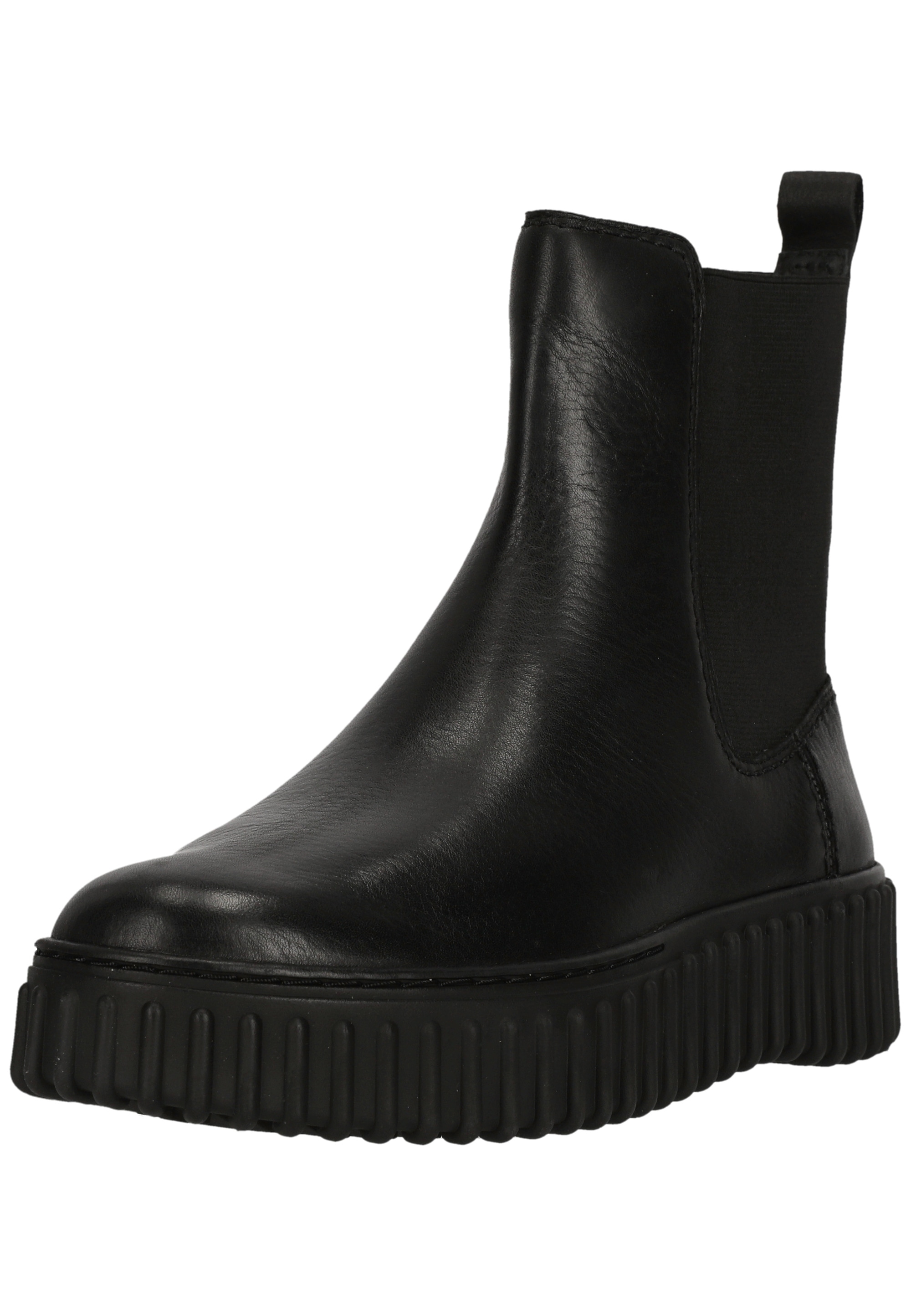 Clarks Stiefelette "Torhill Maple Black Leather" mit charakteristischer, gerippter Sohle