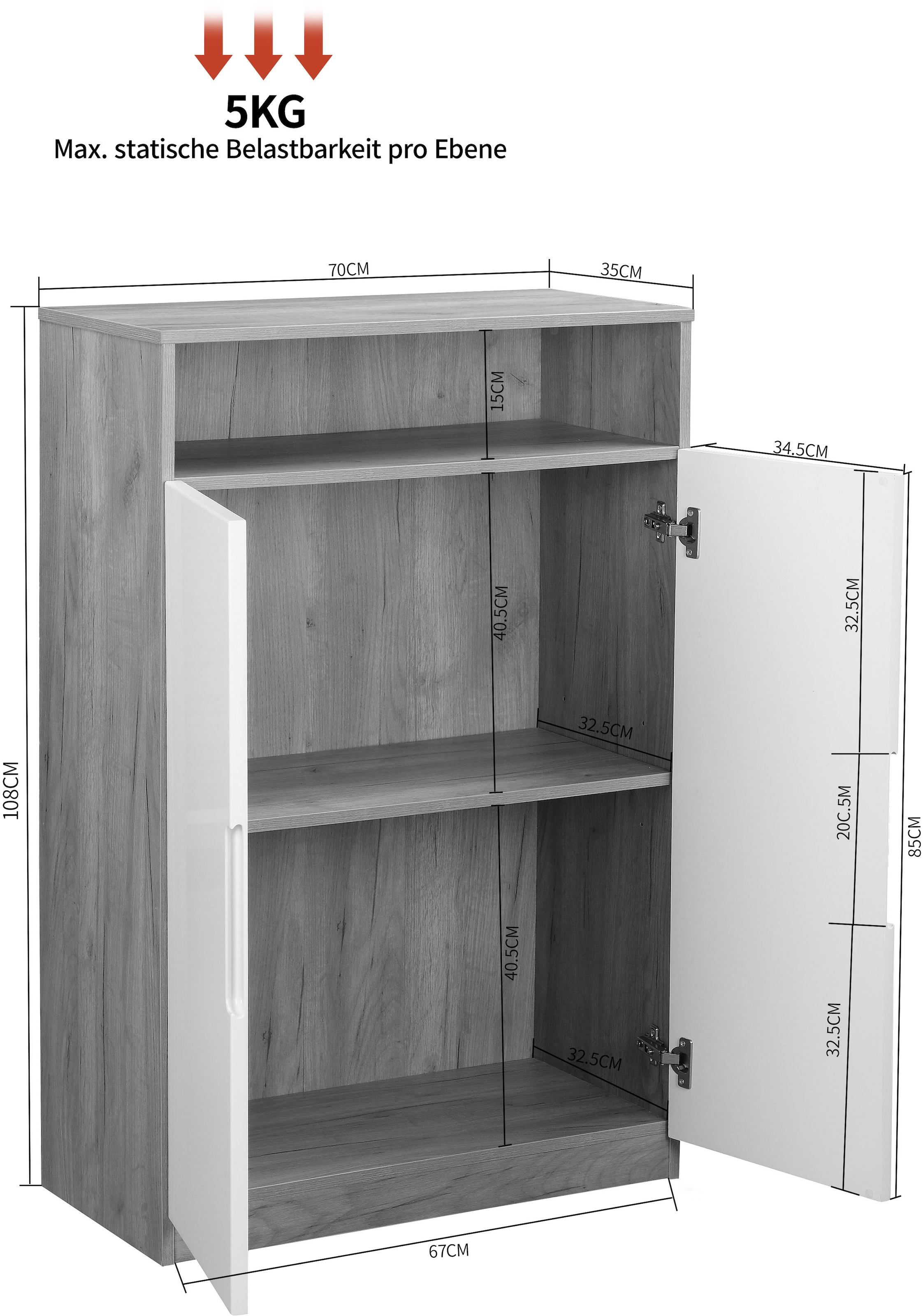 andas Aktenschrank »Lund«, mit Griffmulden & Hochglanzfronten, Aktenordnerhöhe, Breite 70 cm