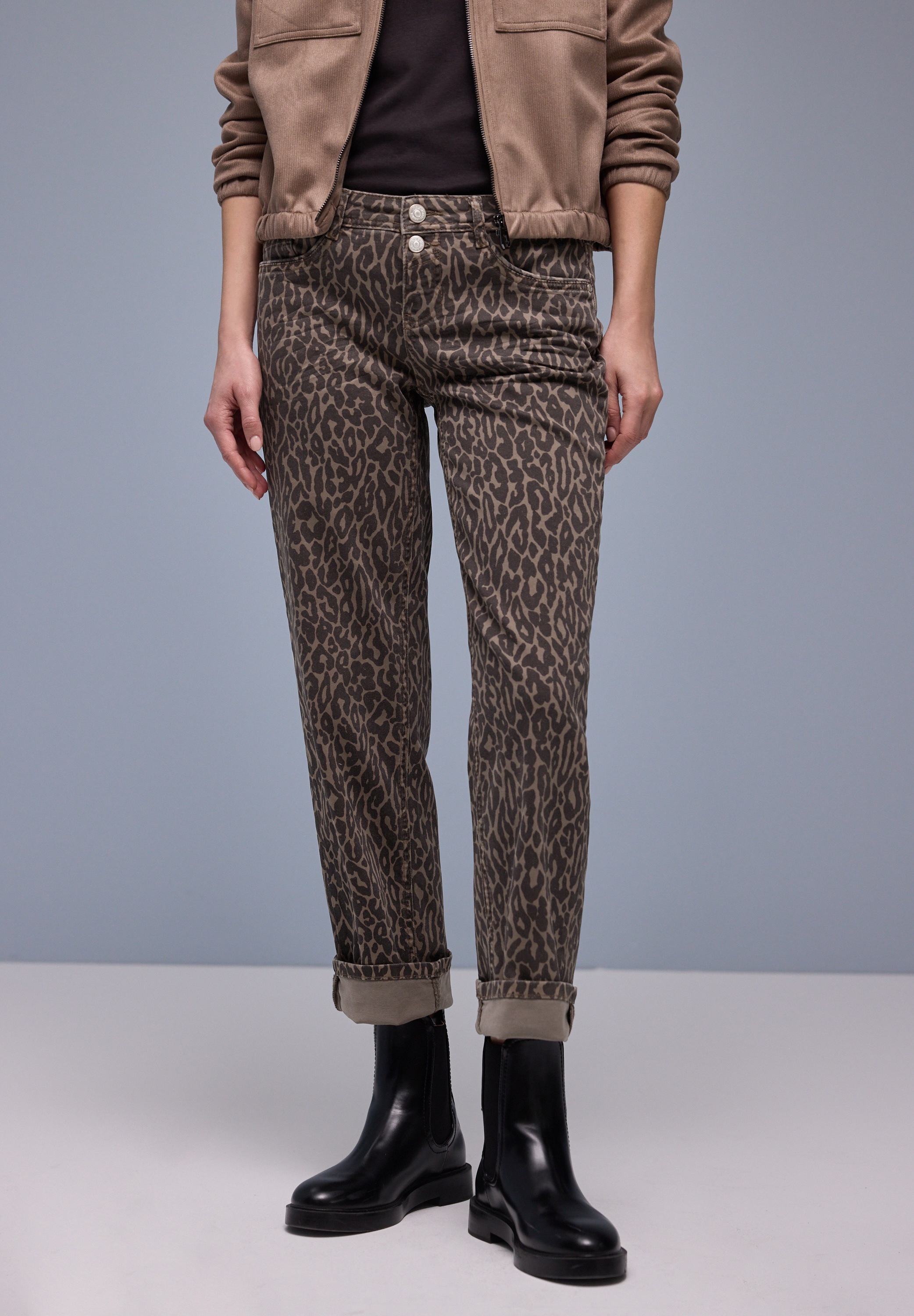 STREET ONE Straight-Jeans "Style Amalia" im Leo-Look günstig online kaufen