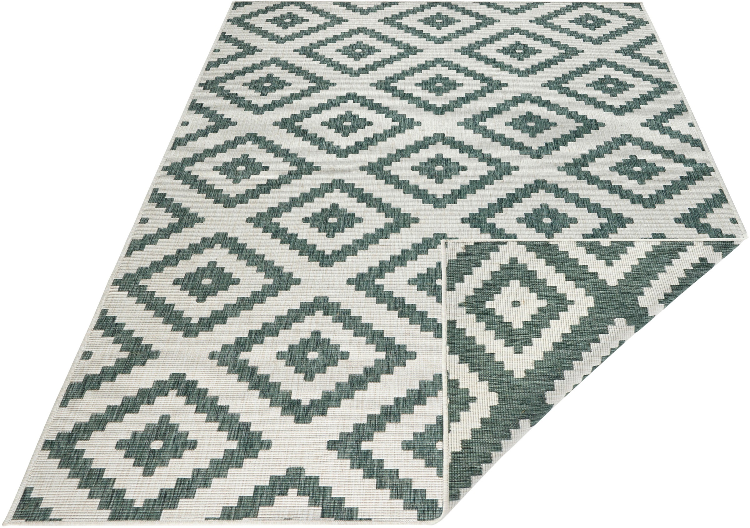 THE RUGS Malta Reversible Indoor Outdoor Rug Flatweave Polypropylene in Green | Size: 80cm x 150cm