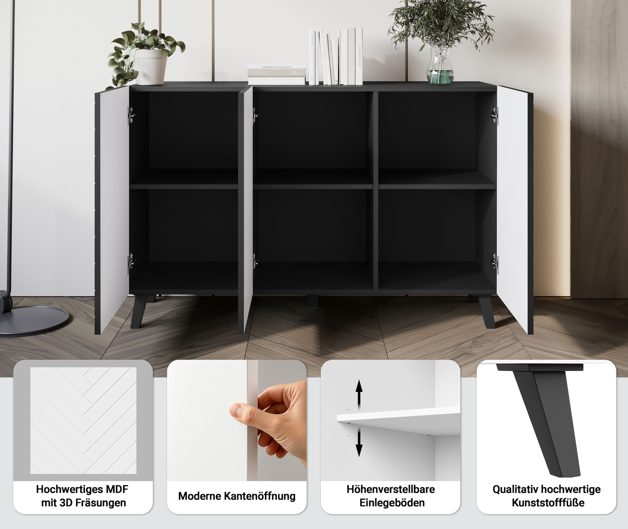 Home affaire Sideboard »Phuket, Front MDF« Modernes Sideboard mit 6 Fächern, Breite 120 cm