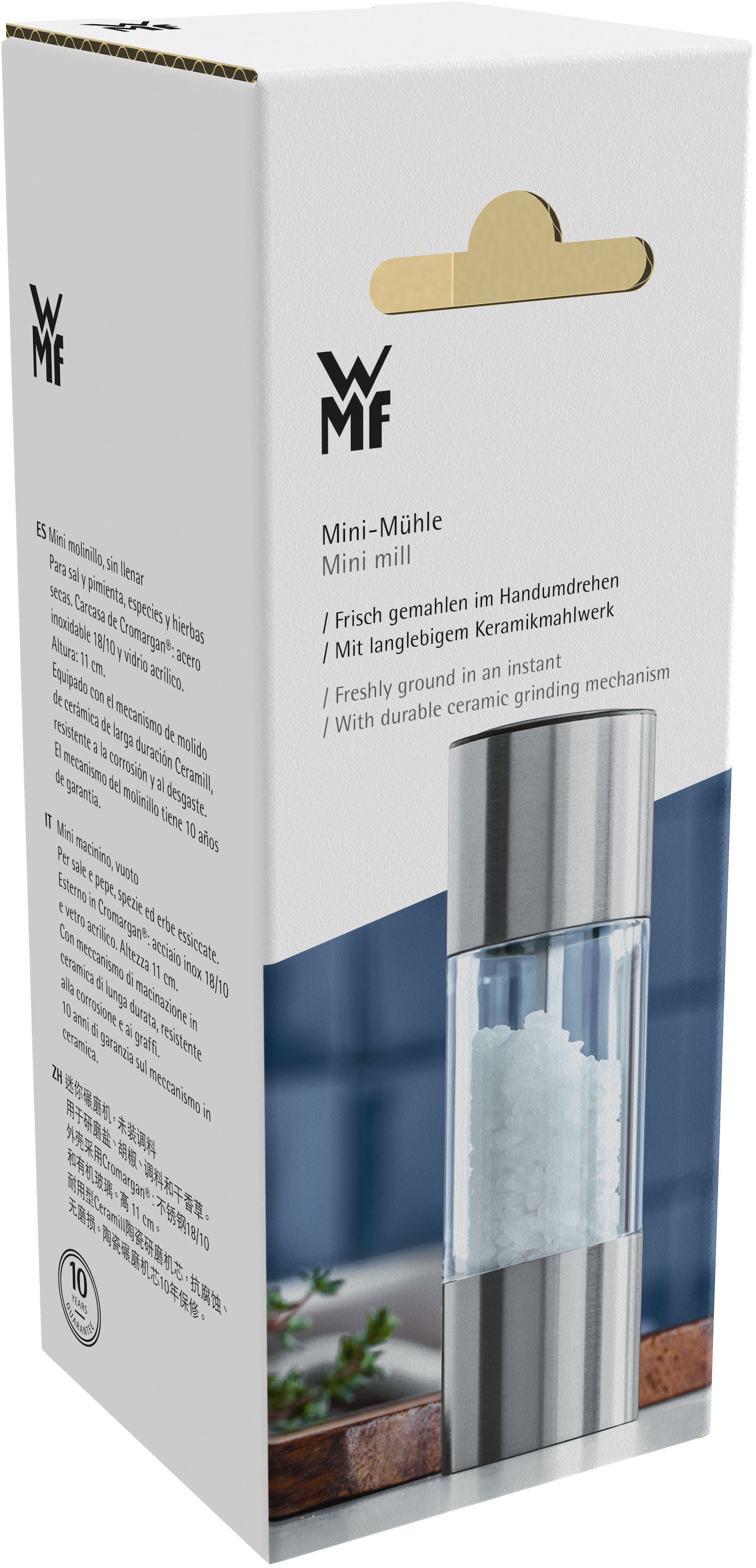 WMF Gewürzmühle »WMF«, (1 St.), Mini Mühle, Keramikmahlwerk, einstellbare Mahlstärke, Cromargan