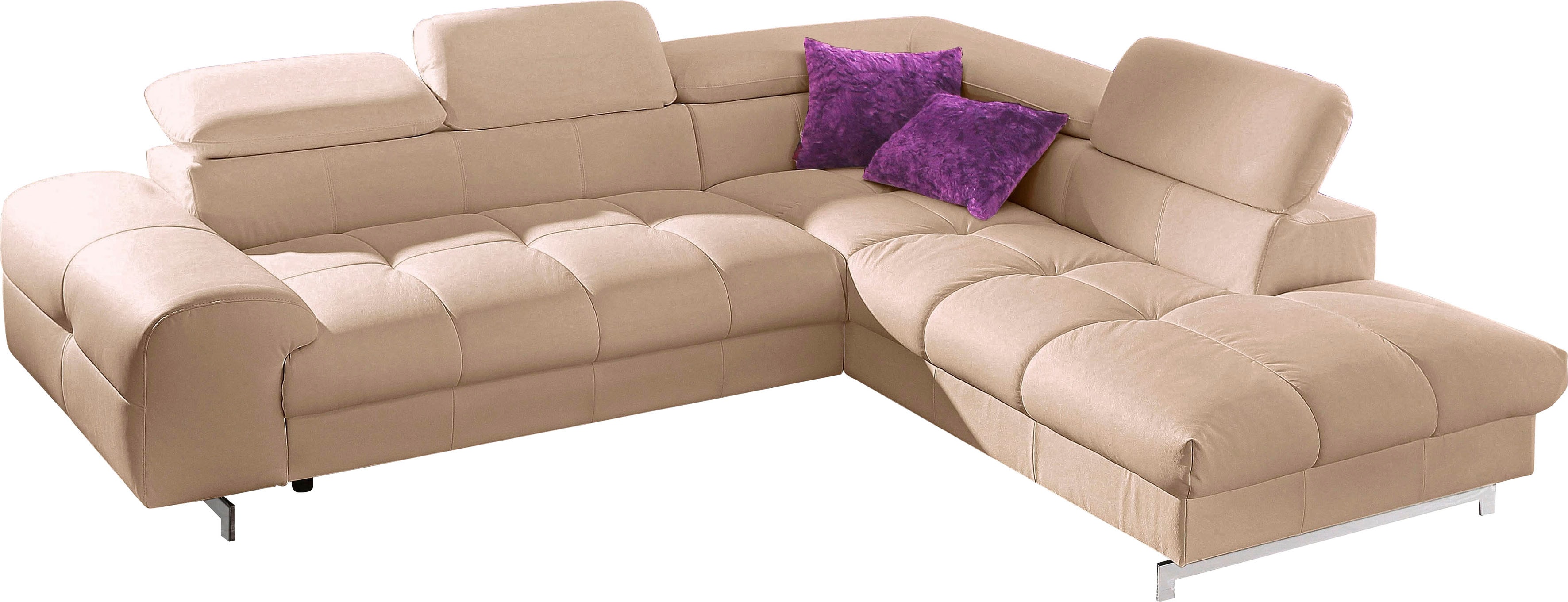 COTTA Ecksofa "Chef L-Form, B: 257cm, Leder, inkl. Kopfteilverstellung" optionale Schlaffunktion, moderne Metallkufen H 12cm, Wellenfederung