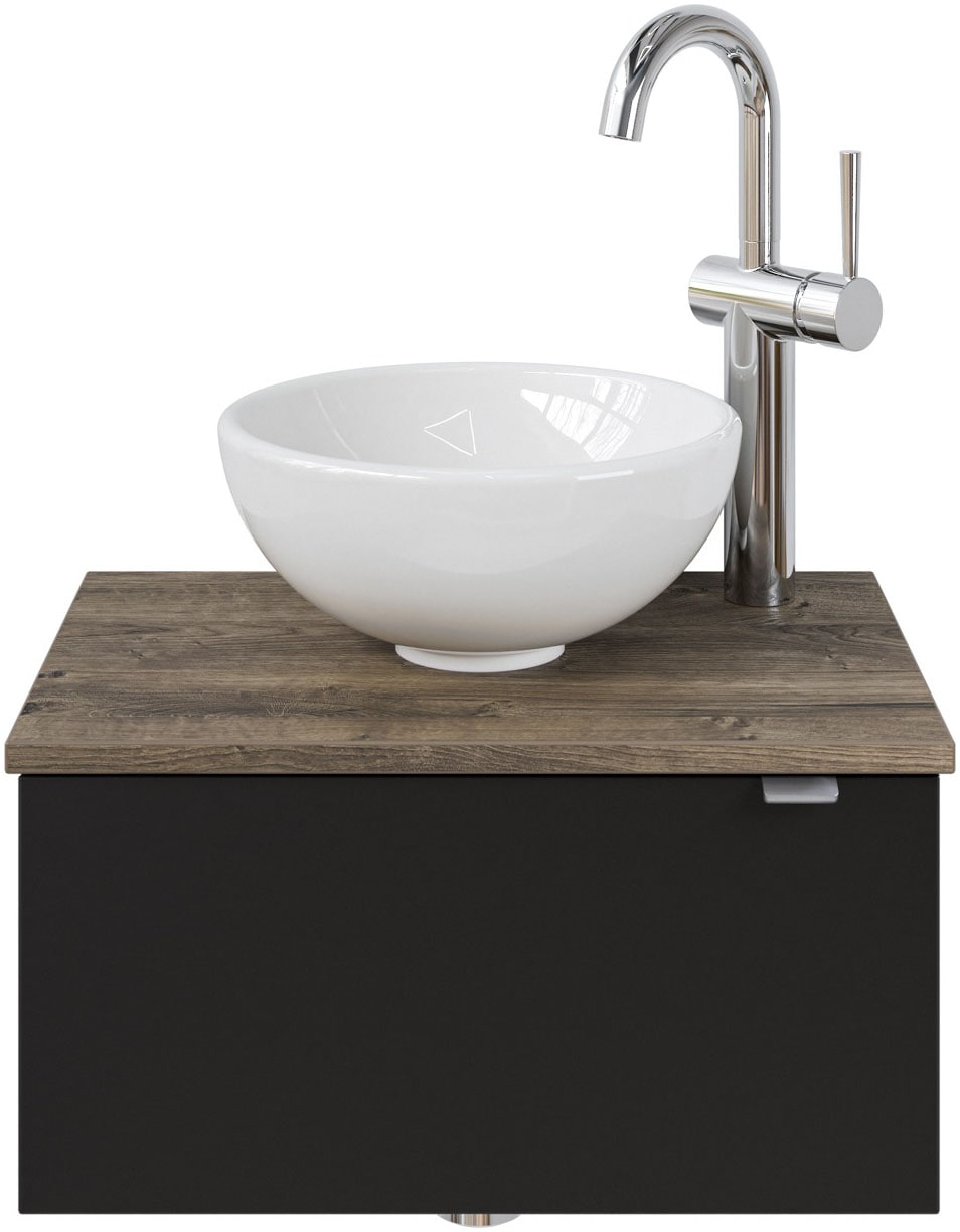 Saphir Waschtisch "Serie 6915 Waschschale mit Unterschrank für Gästebad, Gäste WC", 51 cm mit Keramik-Aufsatzbecken und 