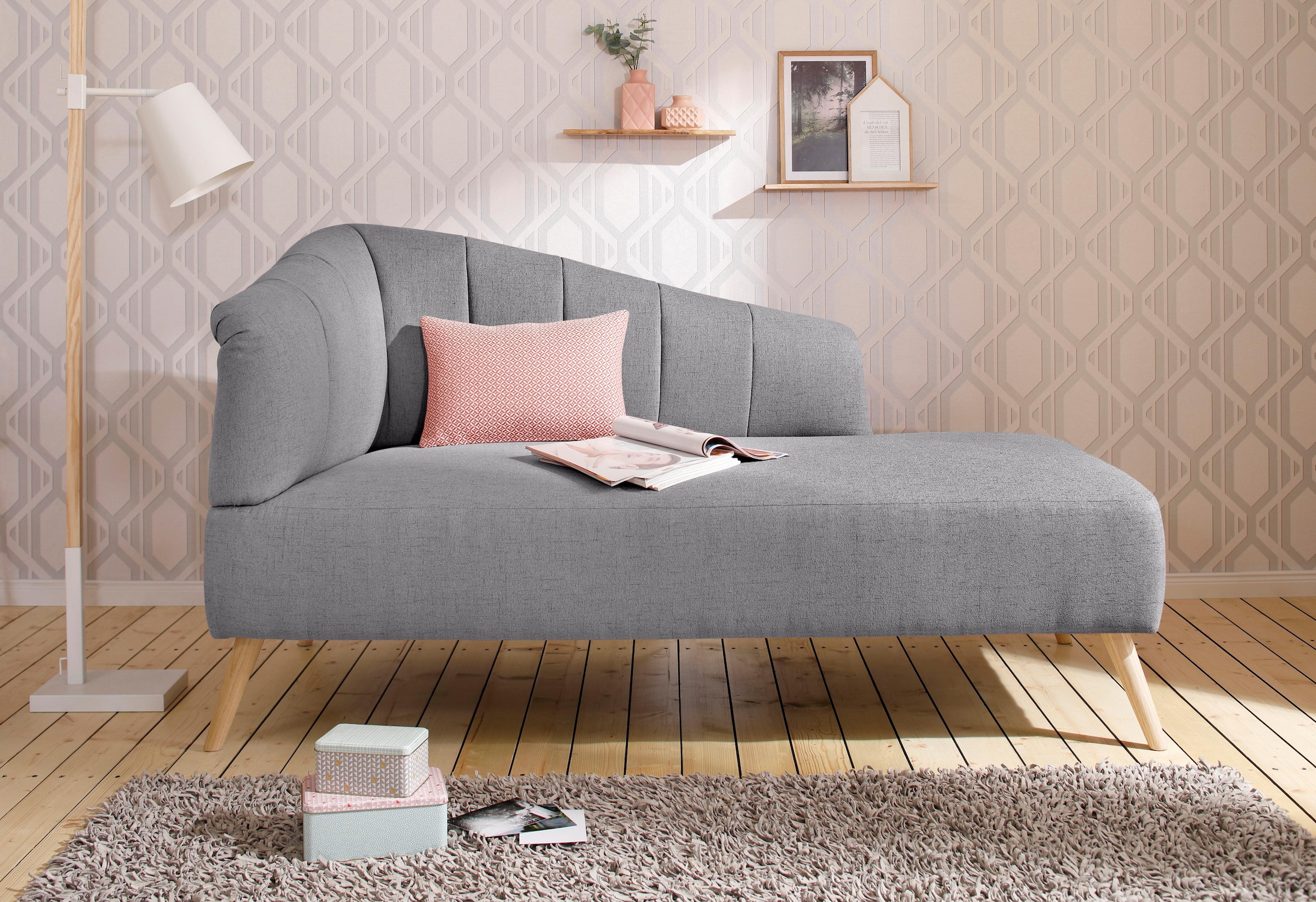 OTTO home Recamiere "Lucy, Chaiselonge mit Massivholzfüßen und Steppung," A günstig online kaufen