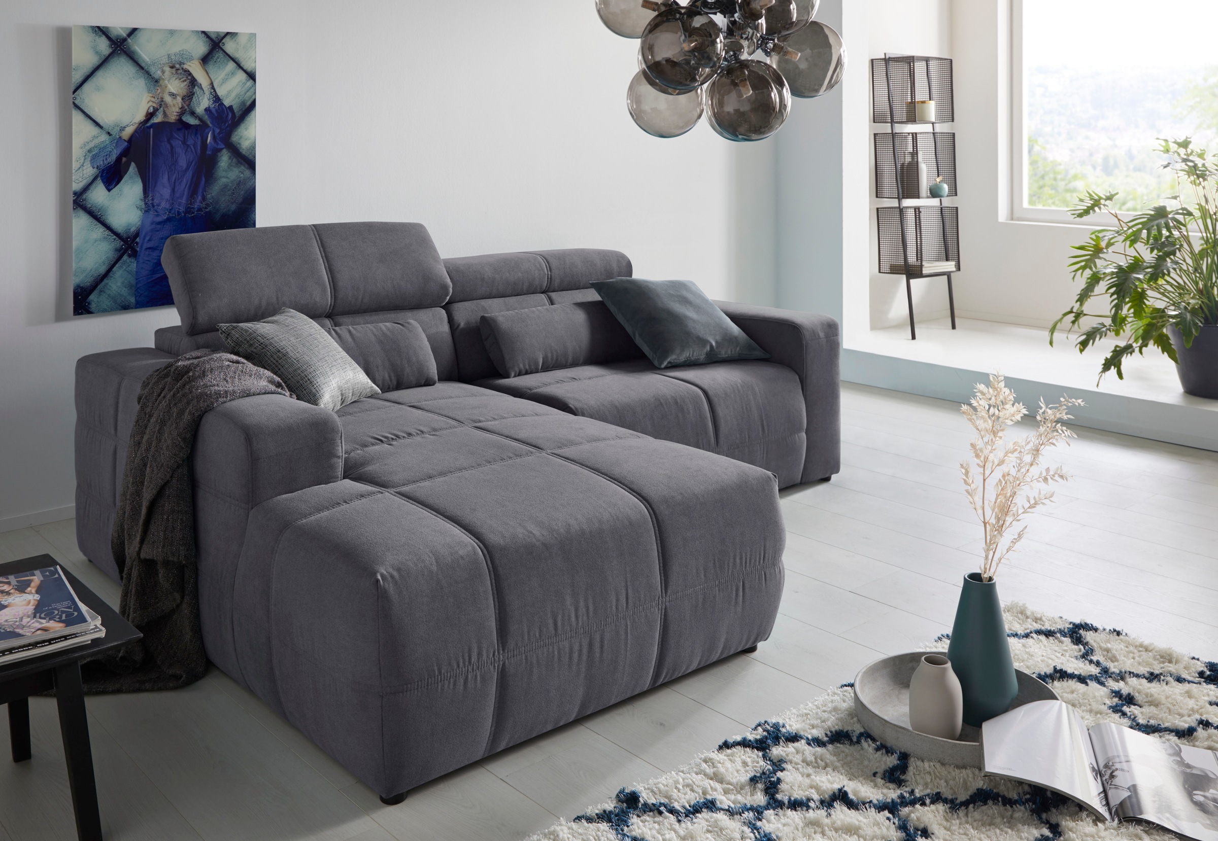 DOMO collection Ecksofa "BRANDON inkl. Kopfteilverstellung, 214x100x80 cm, L-Form" Mit Kopfteilverstellung, auch in Leder und Cord, L-Form