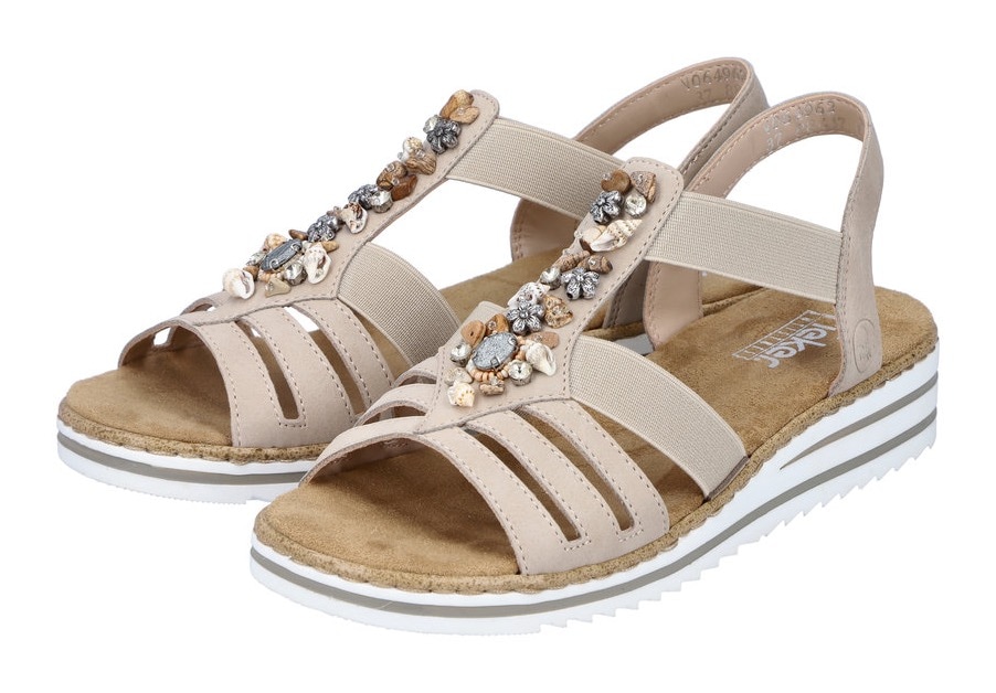 Rieker Riemchensandale, Sommerschuh, Sandalette, Keilabsatz, mit sommerlicher Verzierung