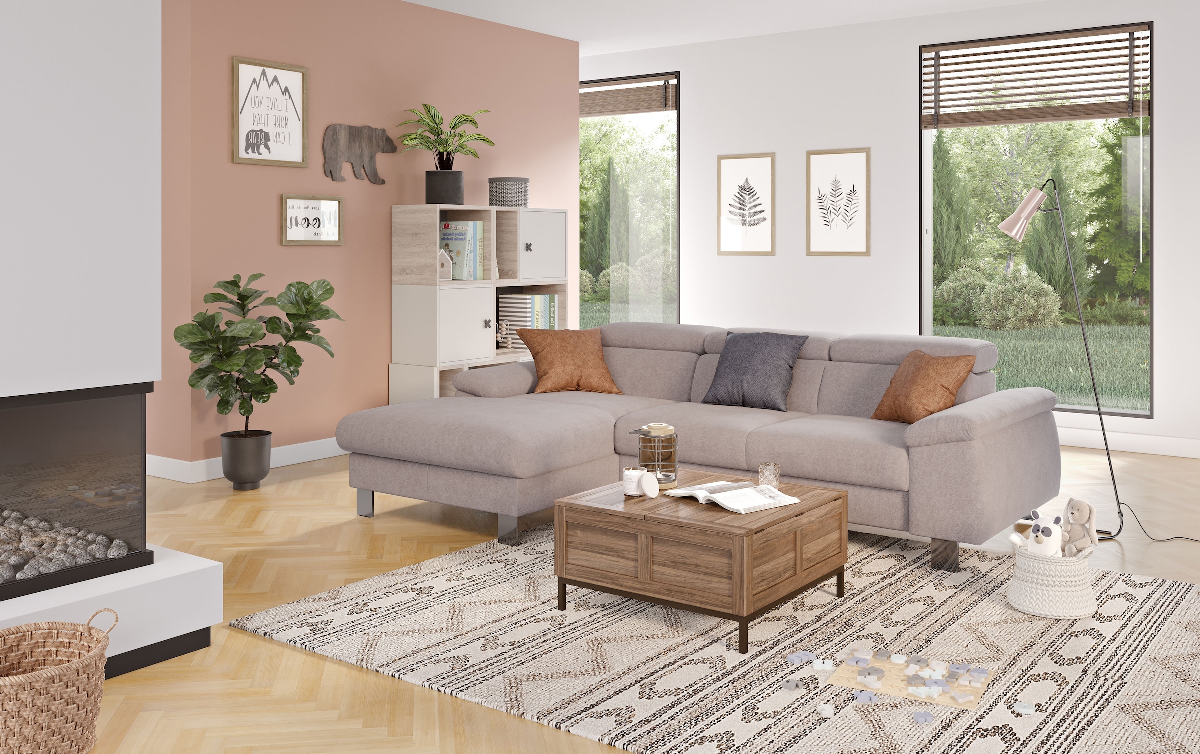 COTTA Ecksofa "Komaris L-Form, B: 244 cm" mit Kopfteilverstellung, optional Schlaffunktion, Bettkasten & Licht