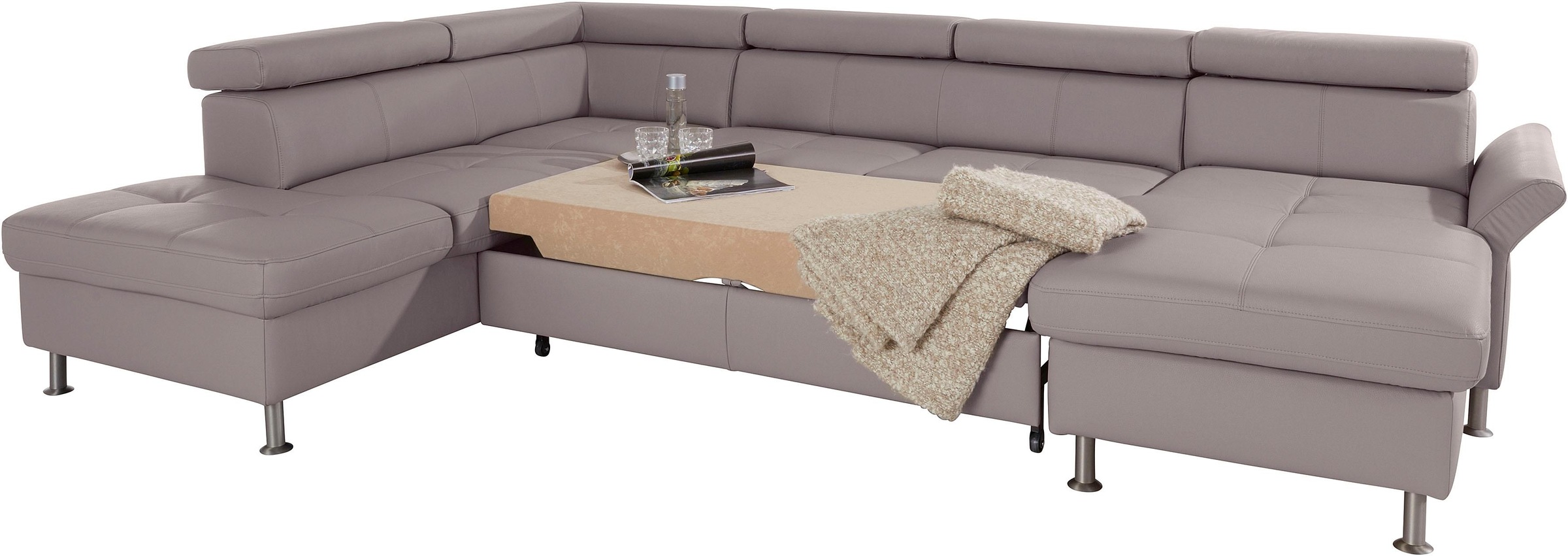 exxpo - sofa fashion Wohnlandschaft »Maretto, bequem und komfortabel, aufwendige Sitzsteppung, U-Form«, inkl. Kopfteilverstellung für mehr Sitzkomfort, wahlweise Bettfunktion