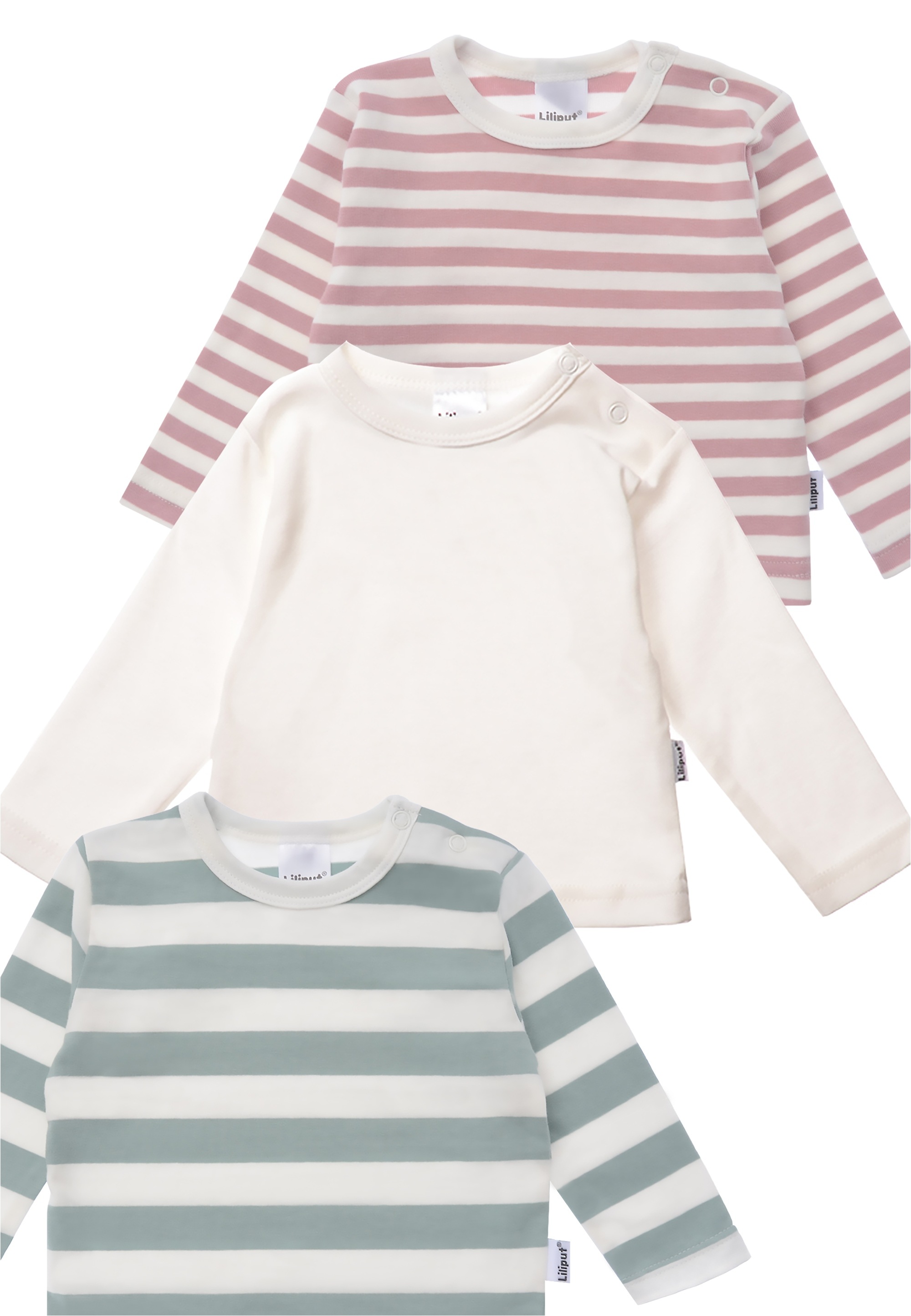 Liliput Langarmshirt »schilf-ecru und rosé-ecru geringelt«, mit Druckknöpfen auf der Schulter