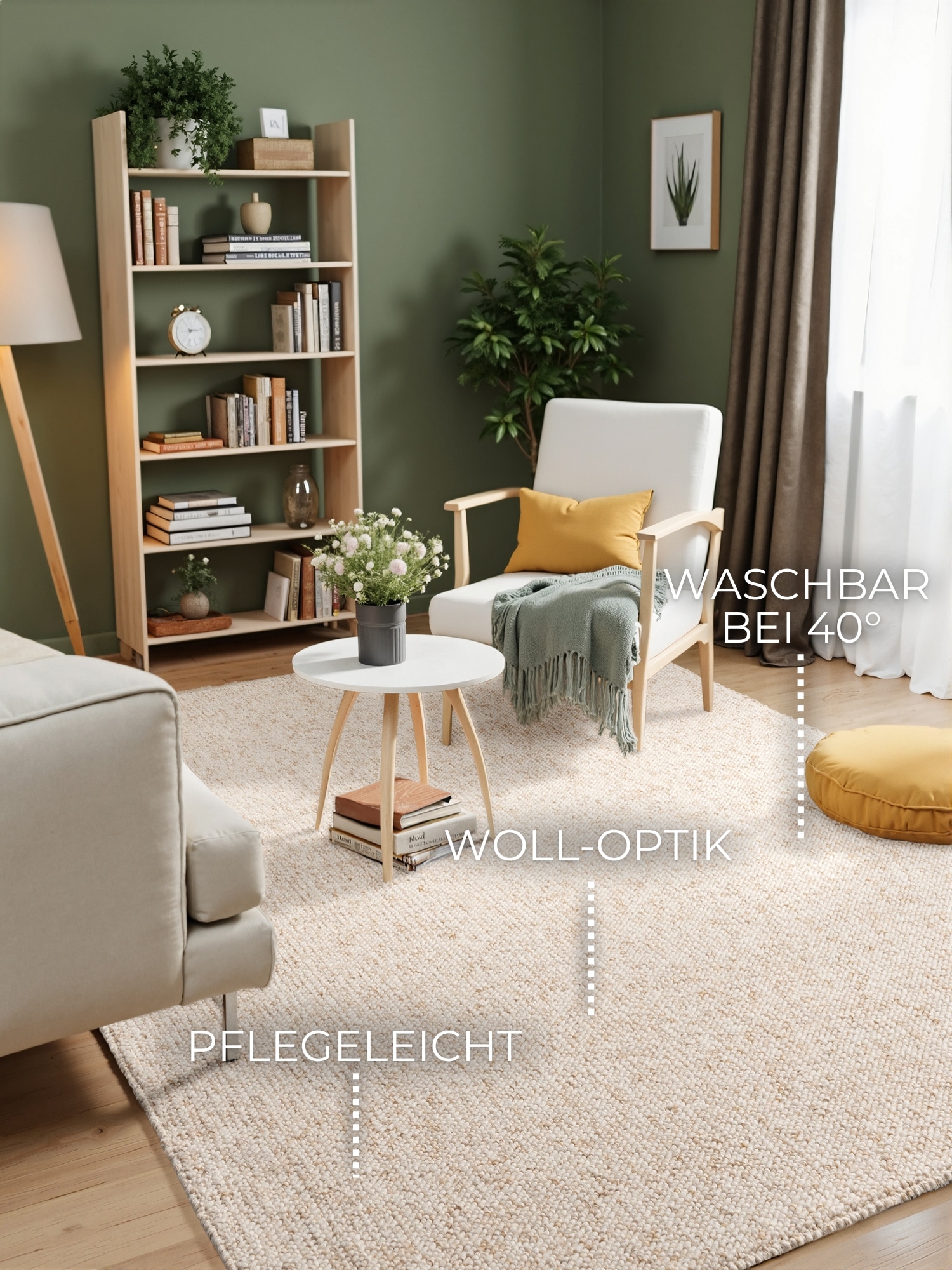 ELLE DECORATION Teppich »Rocco«, rechteckig, 10 mm Höhe, Nachhaltig, Läufer, waschbar, Wohnzimmer, Esszimmer, Woll-Optik