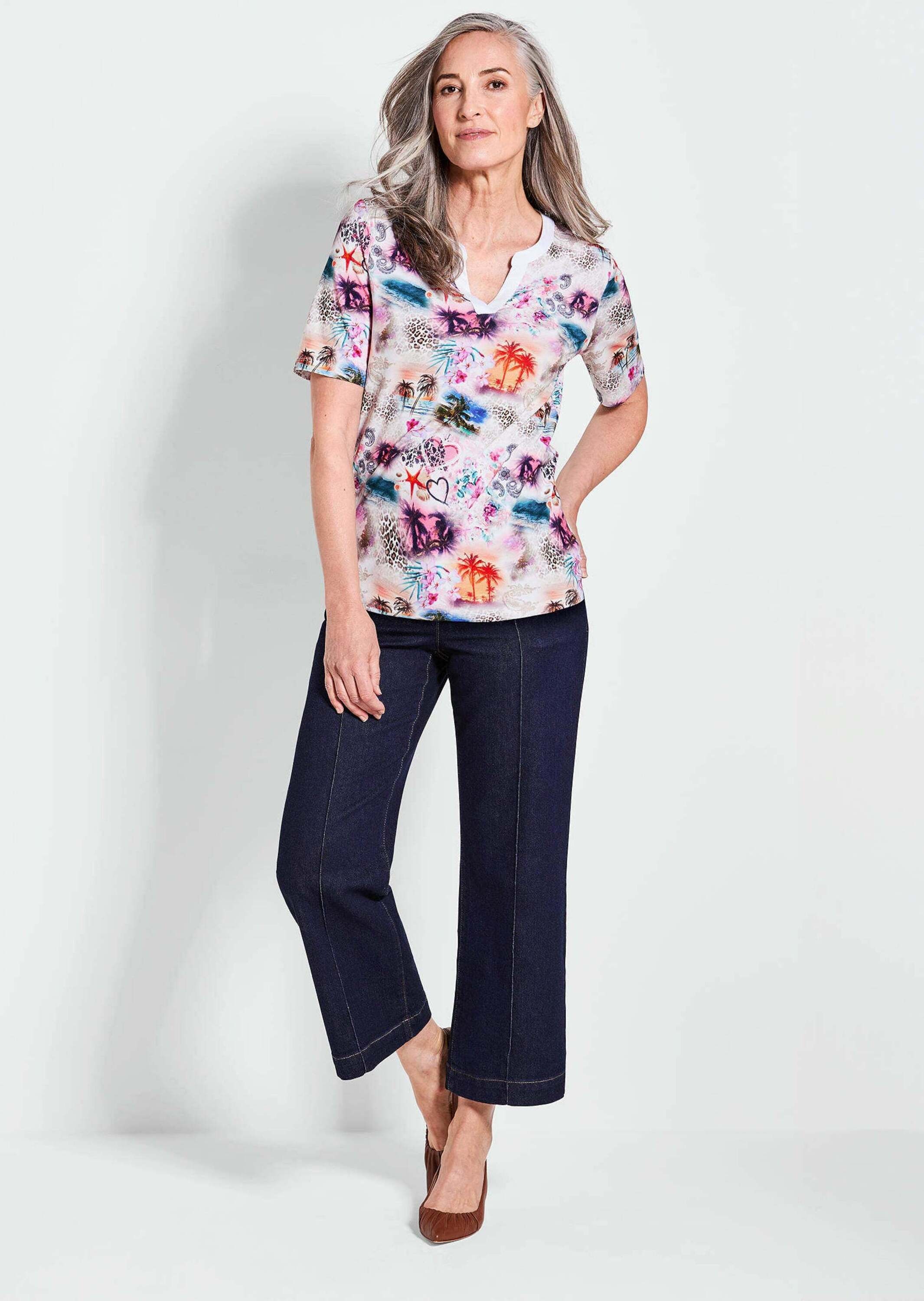 GOLDNER Kurzarmshirt "Halbarmshirt mit Allover-Print" Allover-Print günstig online kaufen