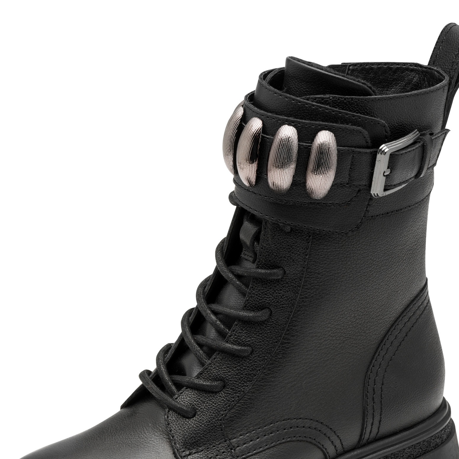 Schnürstiefelette TAMARIS, Damen, Gr. 36, schwarz, Leder, Lederimitat, unifarben, Schuhe Schnürstiefelette, Blockabsatz, Schnürboots mit Schmuckelementen in Metallicoptik 3