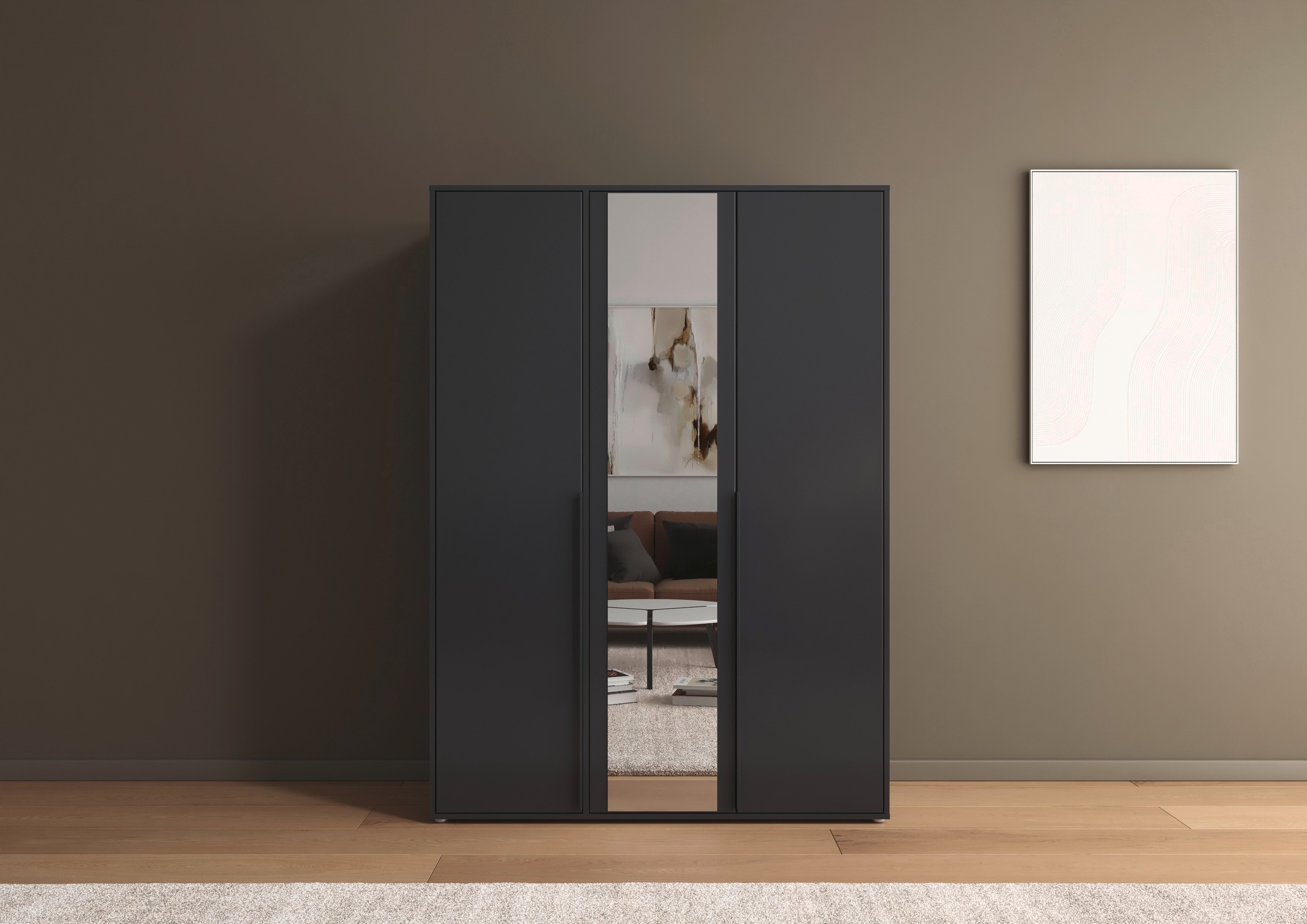 rauch Drehtürenschrank »Kleiderschrank Schrank Garderobe Wäscheschrank NAGATA mit Spiegel«, (in 3 verschiedenen Ausstattungen BASIC/CLASSIC/PREMIUM), und modernen Stangengriffen in Graumetallic TOPSELLER MADE IN GERMANY