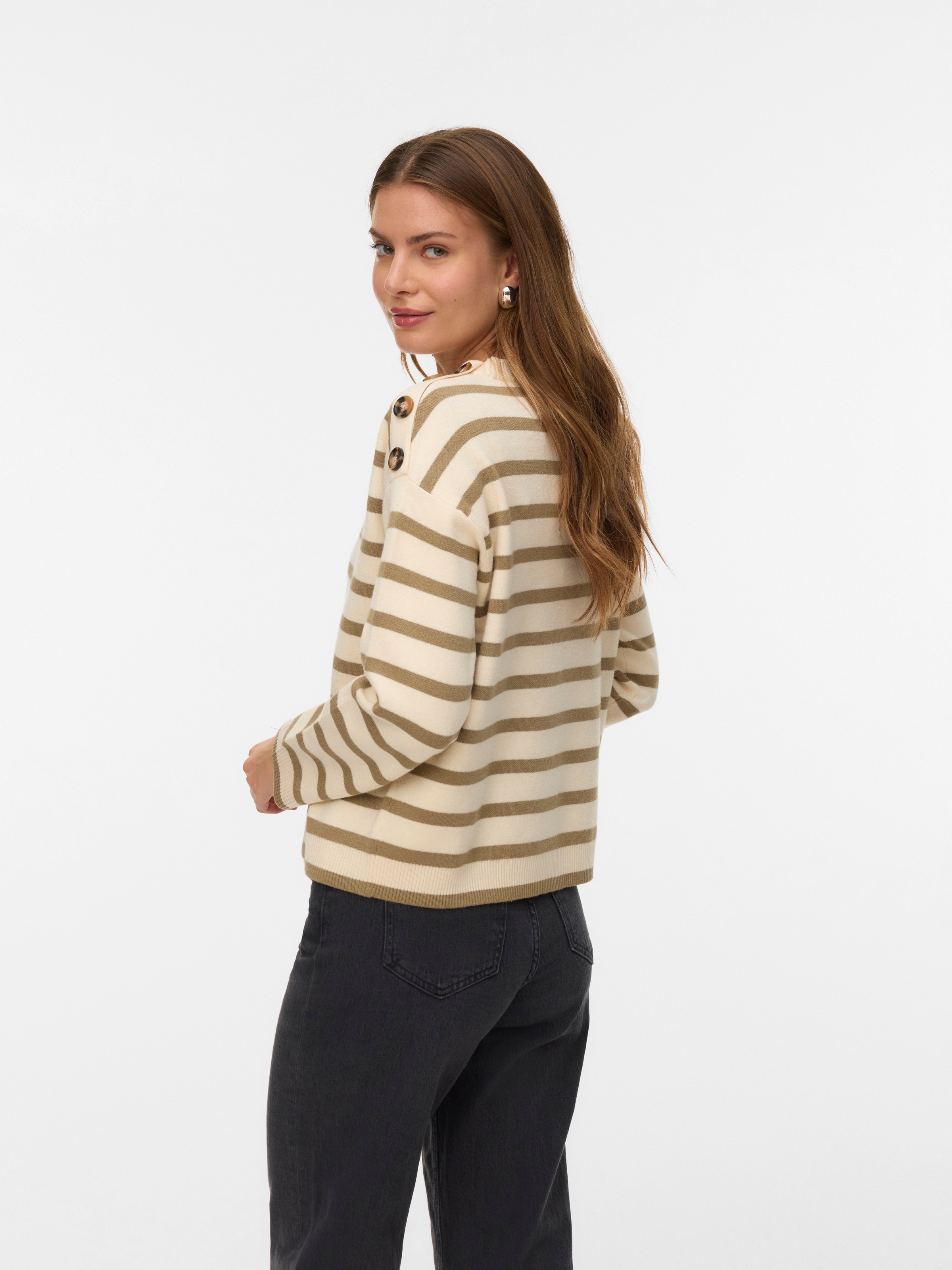 Vero Moda Rundhalspullover "VMSABA LS O-NECK BUTTON PULLOVER GA NOOS" mit Z günstig online kaufen