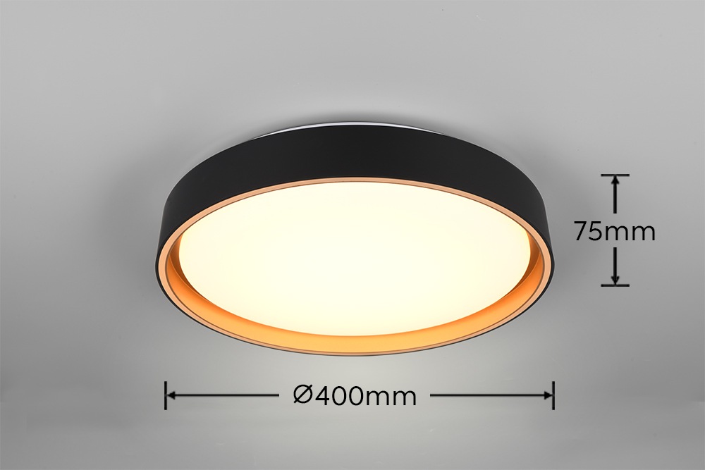 REALITY Leuchten LED Deckenleuchte »FELIS, LED Deckenlampe schwarz-gold, 24W 2500 Lumen Fernbedienung« LED-Board 1 Stk. Farbwechsler | warmweiß - kaltweiß CCT 2700-6500K warmweiß - kaltweiß, dimmbar Ø 40cm Höhe 7,5 cm